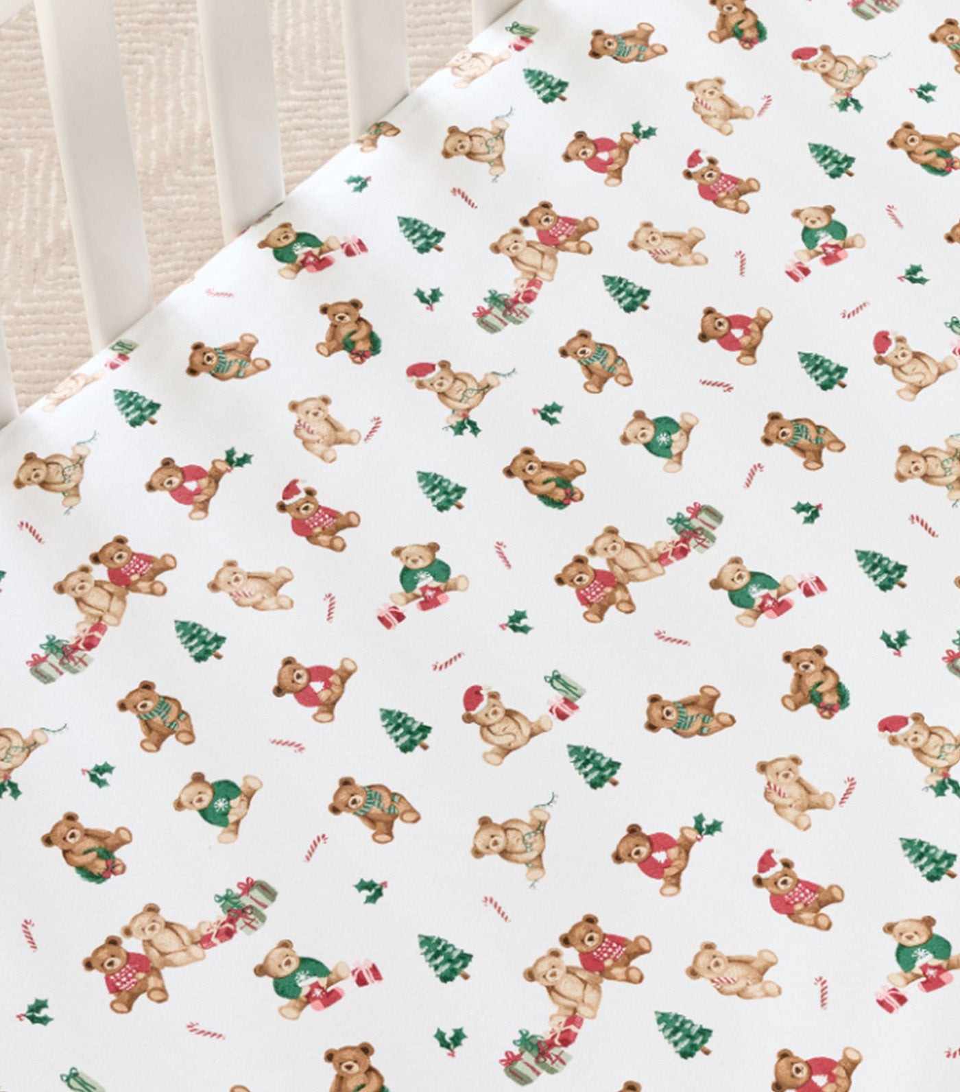 Holiday Teddy Bears Organic Crib Fitted Sheet