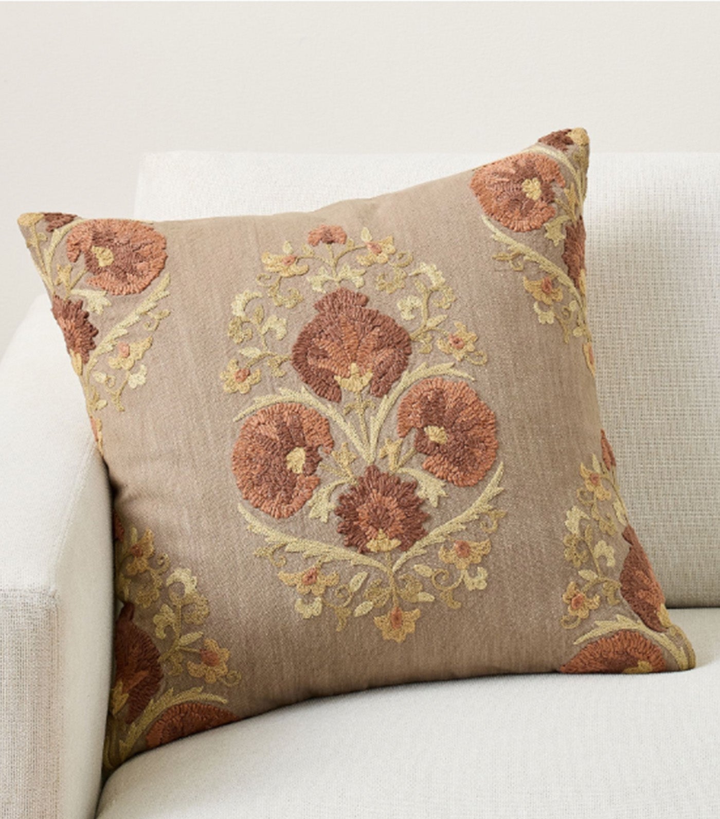 Emerald Embroidered Pillow Mocha Multi