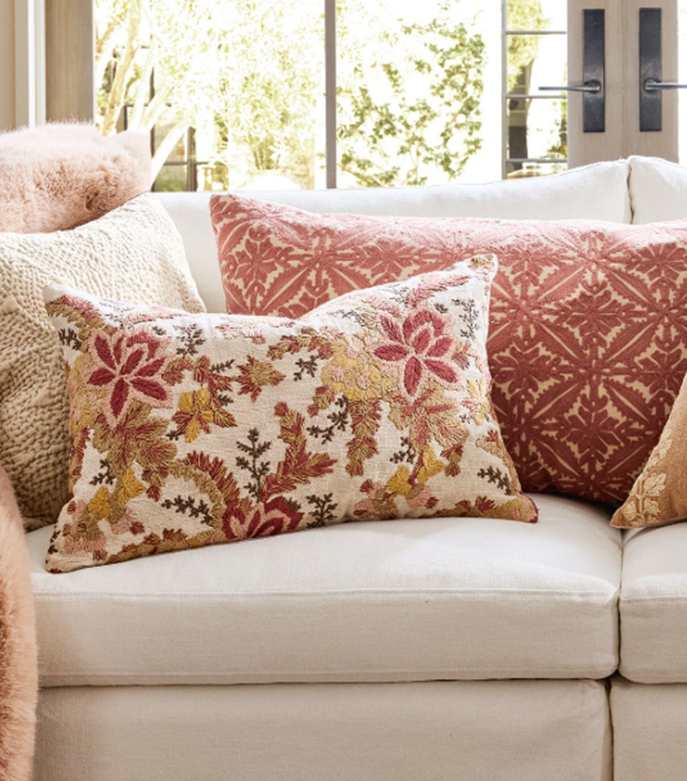 Aila Embroidered Pillow Warm Multi