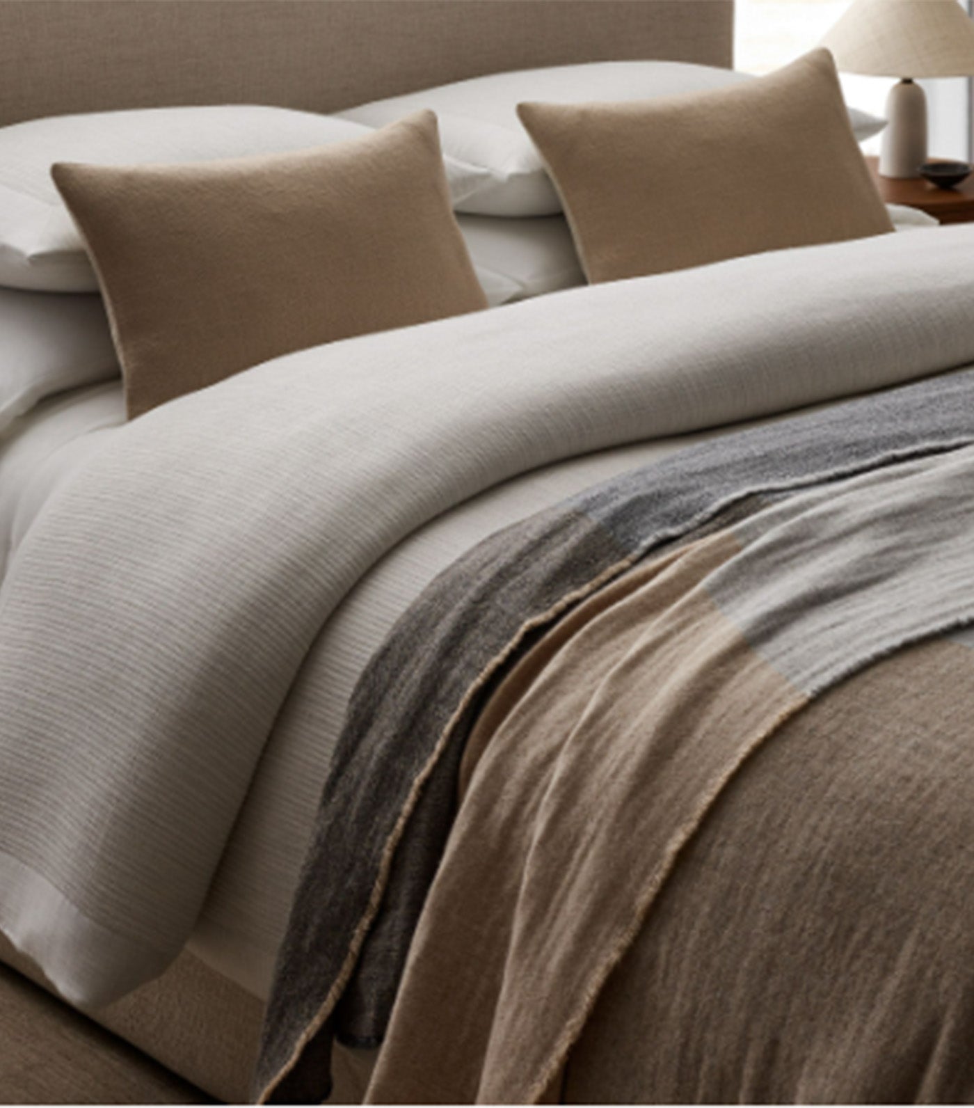 Colorblock Wool Bed Blanket Gray