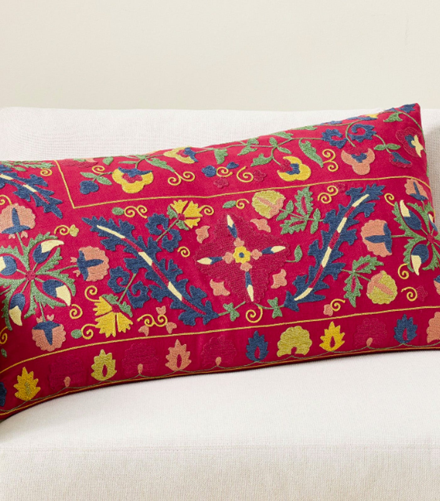 Alessia Suzani Lumbar Pillow Cover Red Multi