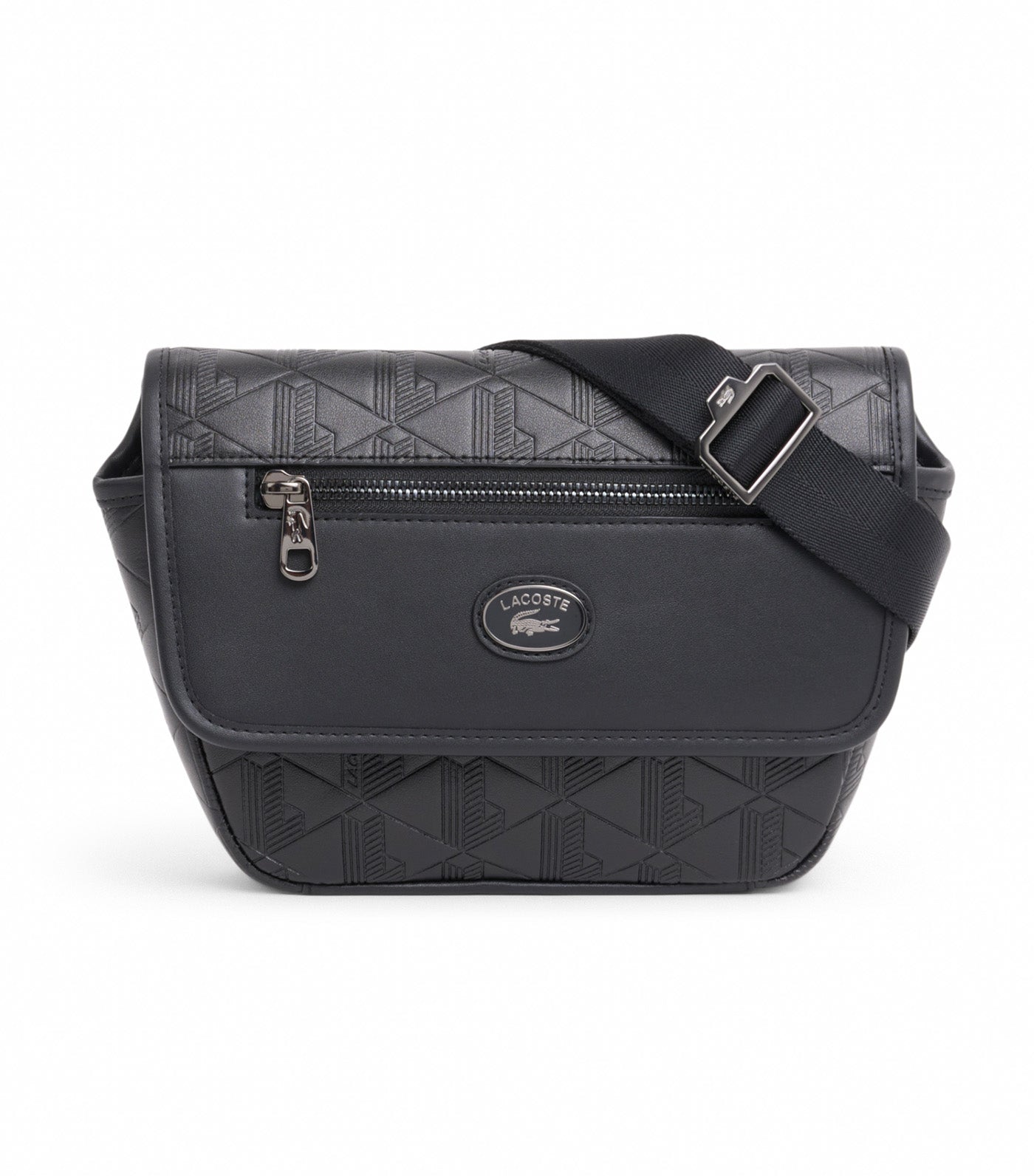 Lacoste Mini Monogram Leather Messenger Bag Noir