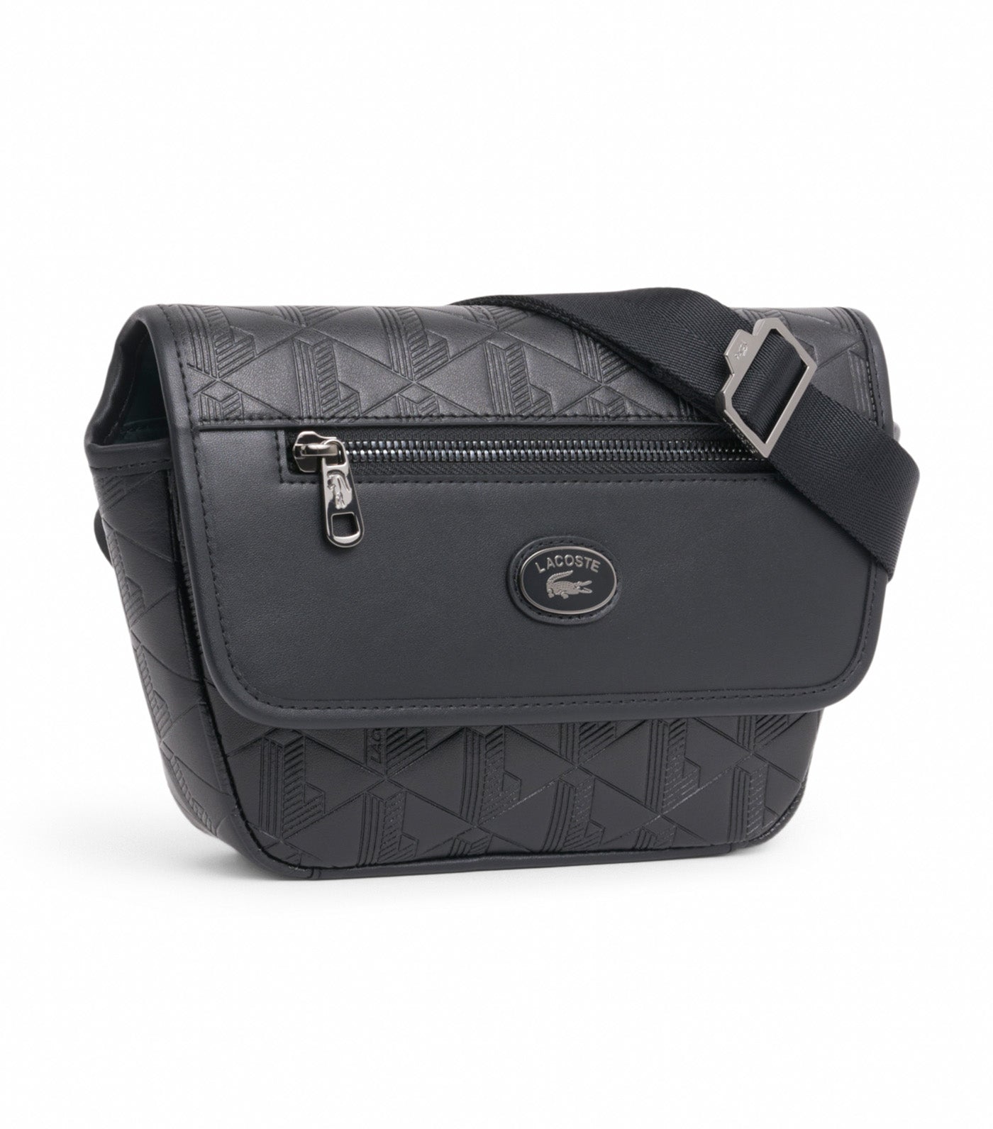 Lacoste Mini Monogram Leather Messenger Bag Noir