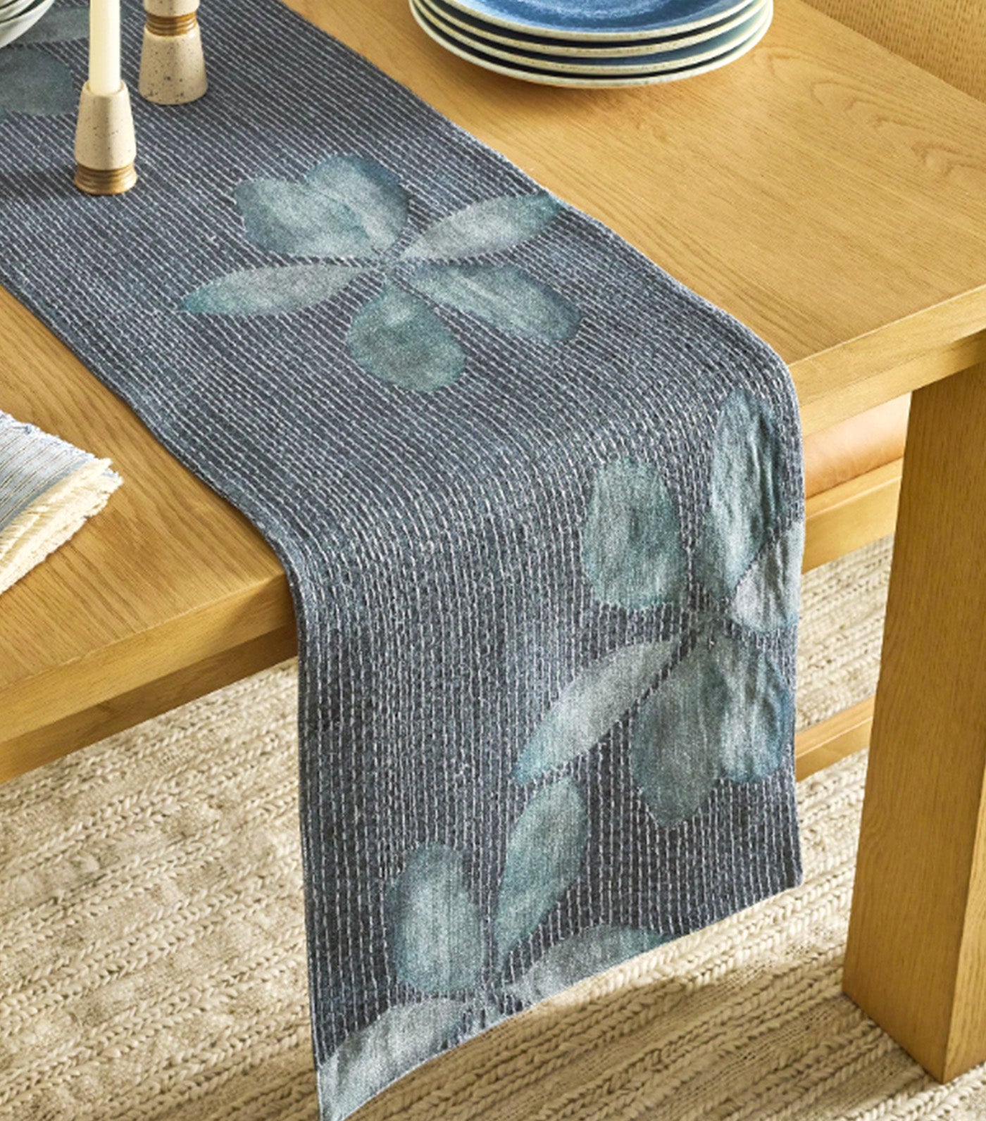 Cyanotype Floral Table Runner Blue