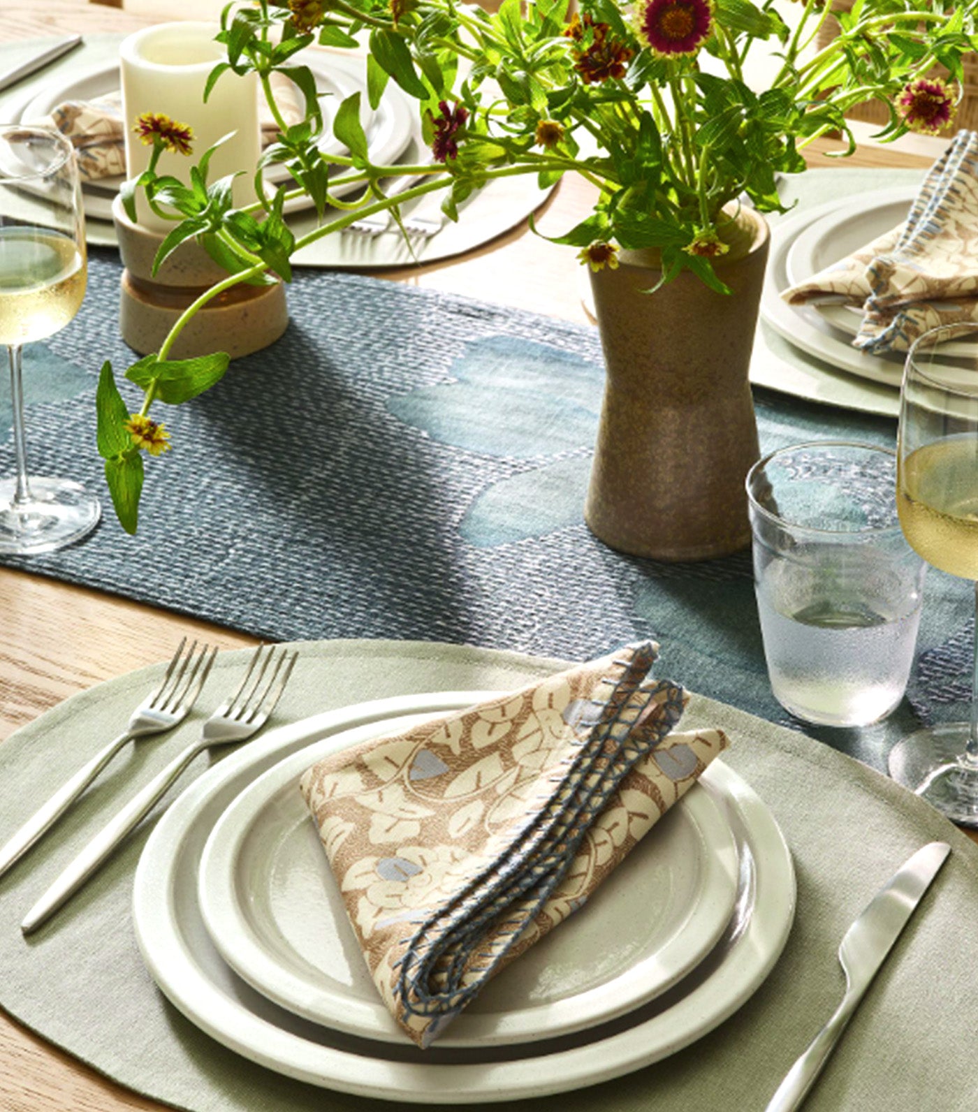 Cyanotype Floral Table Runner Blue