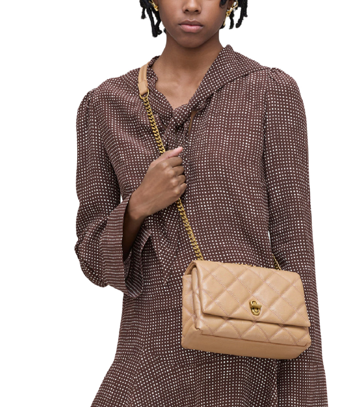 Quilted Slim Dual Convertible Shoulder Bag Camel