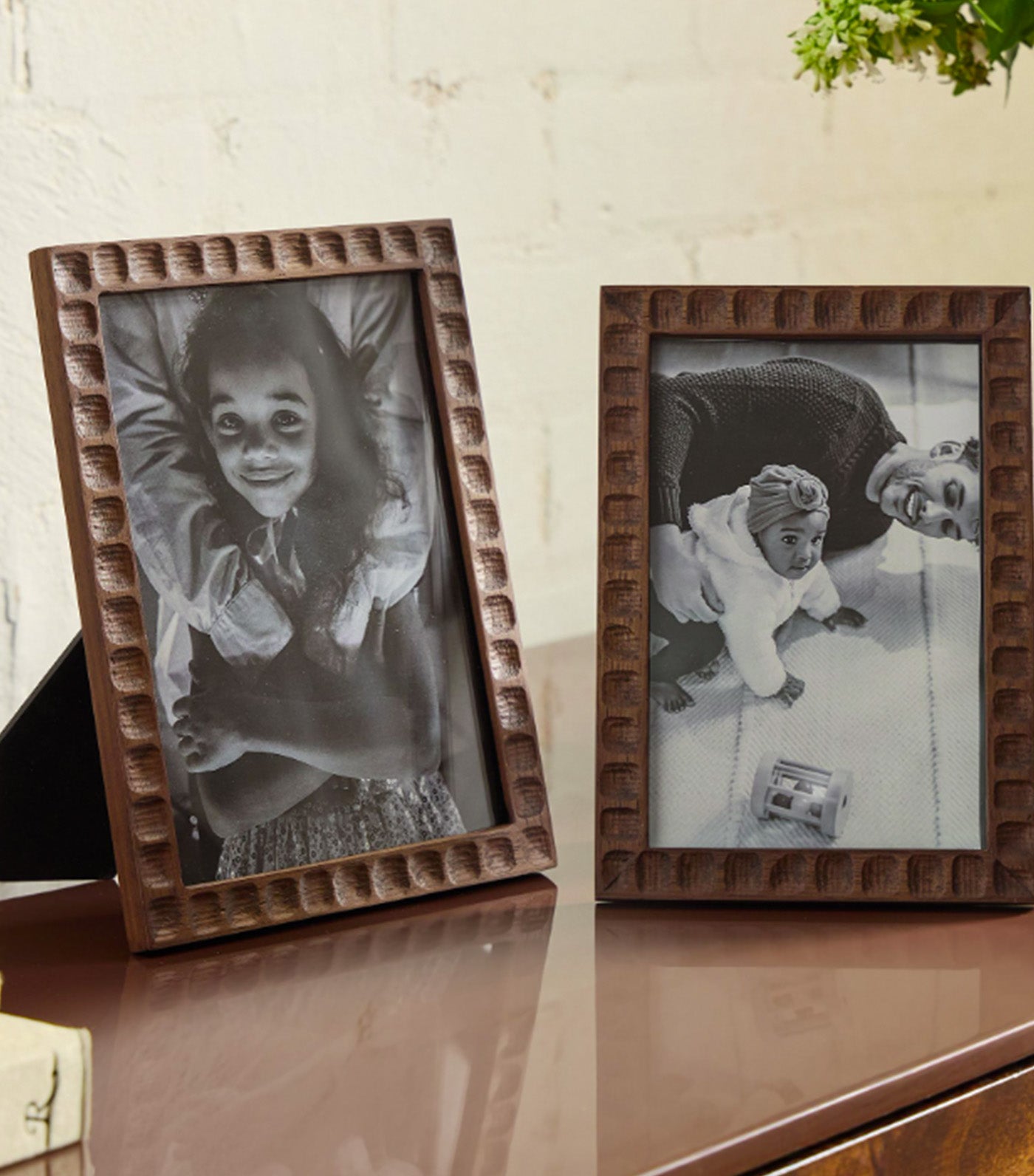 Nadia Carved Wood Tabletop Frames Dark Walnut