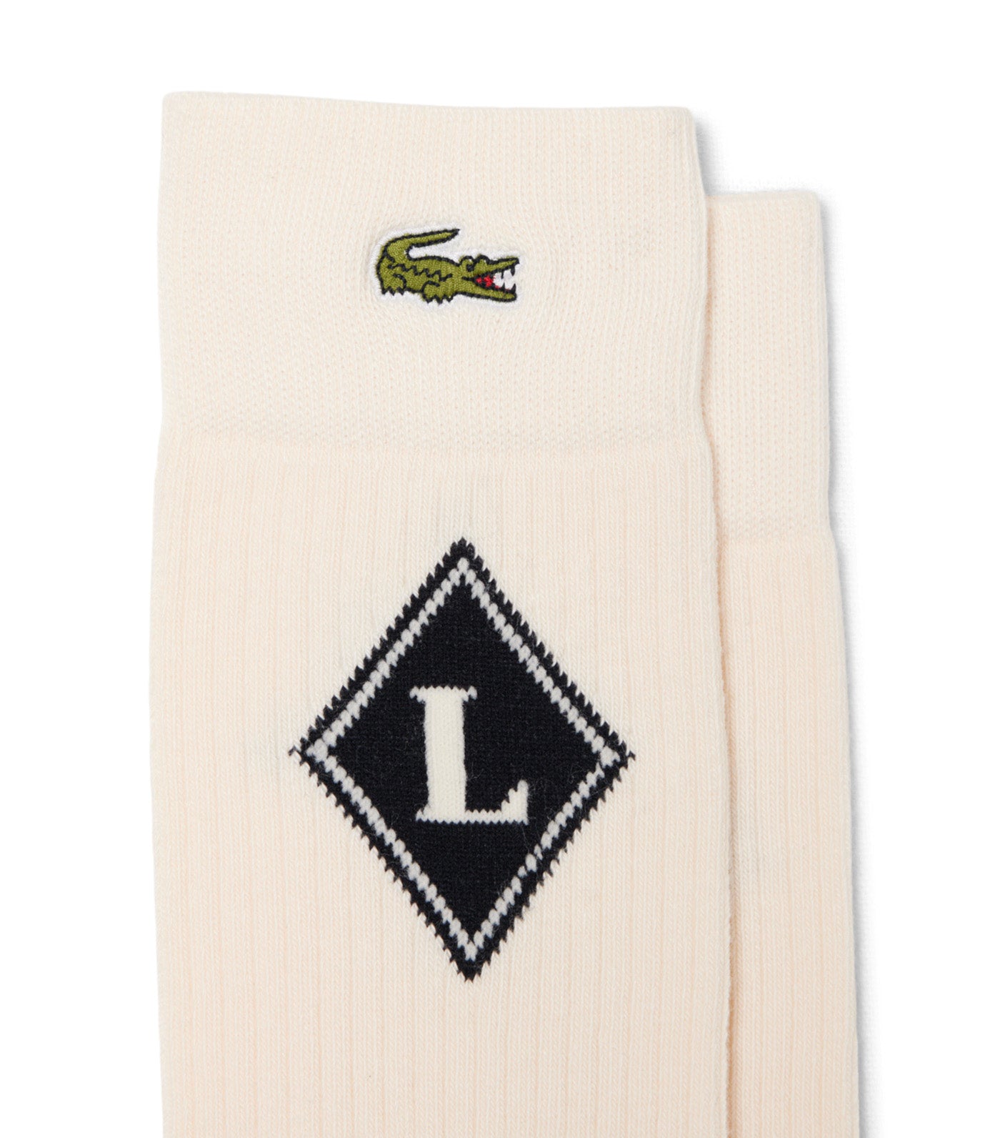 French-Made Ribbed Knit Socks Beige/Noir