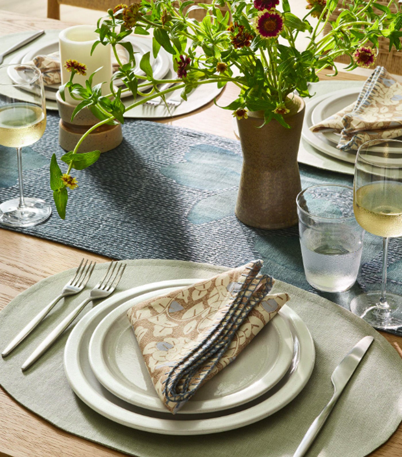 Block Print Palm Napkin Set of 4 Natural Multi