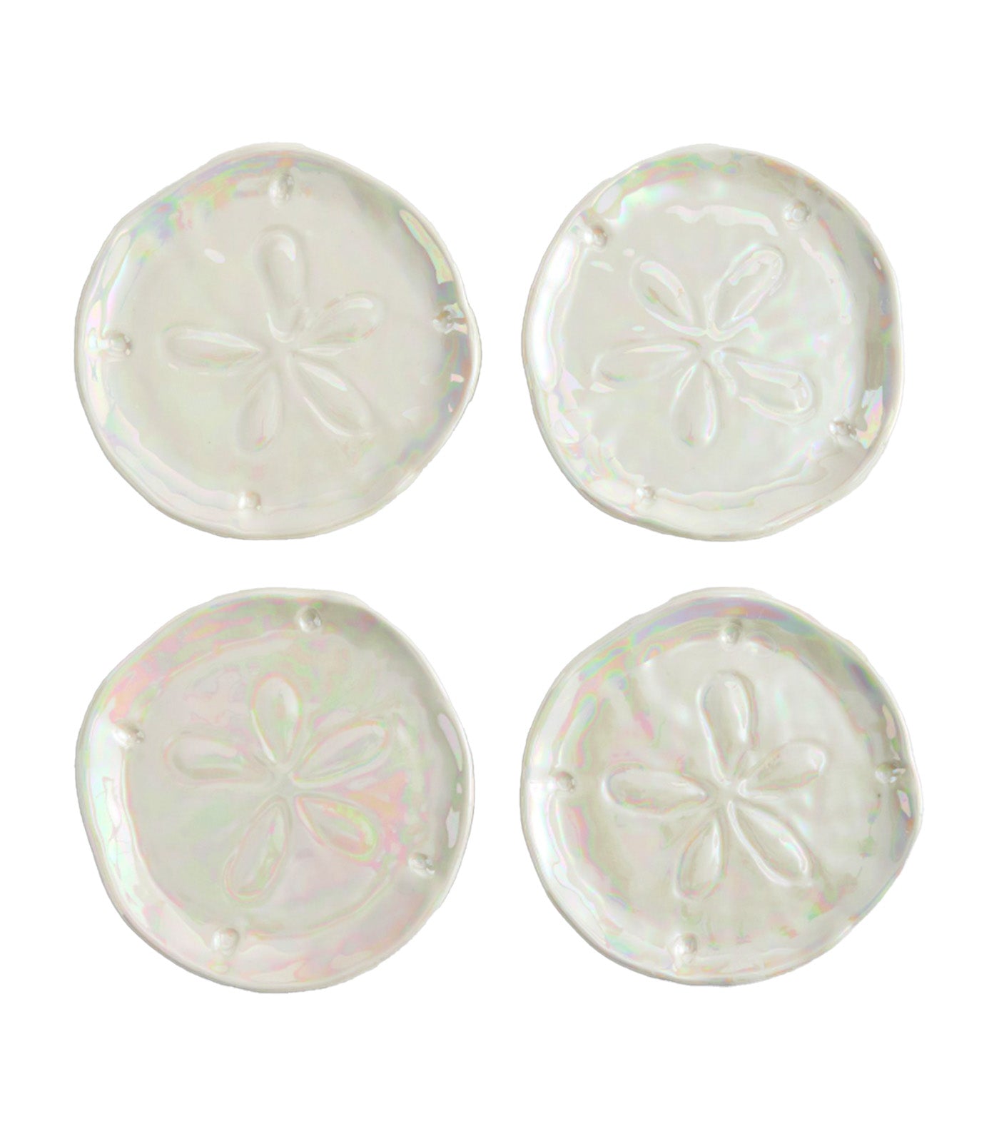 Pearlescent Sand Dollar Coasters - Set of 4 White Multi