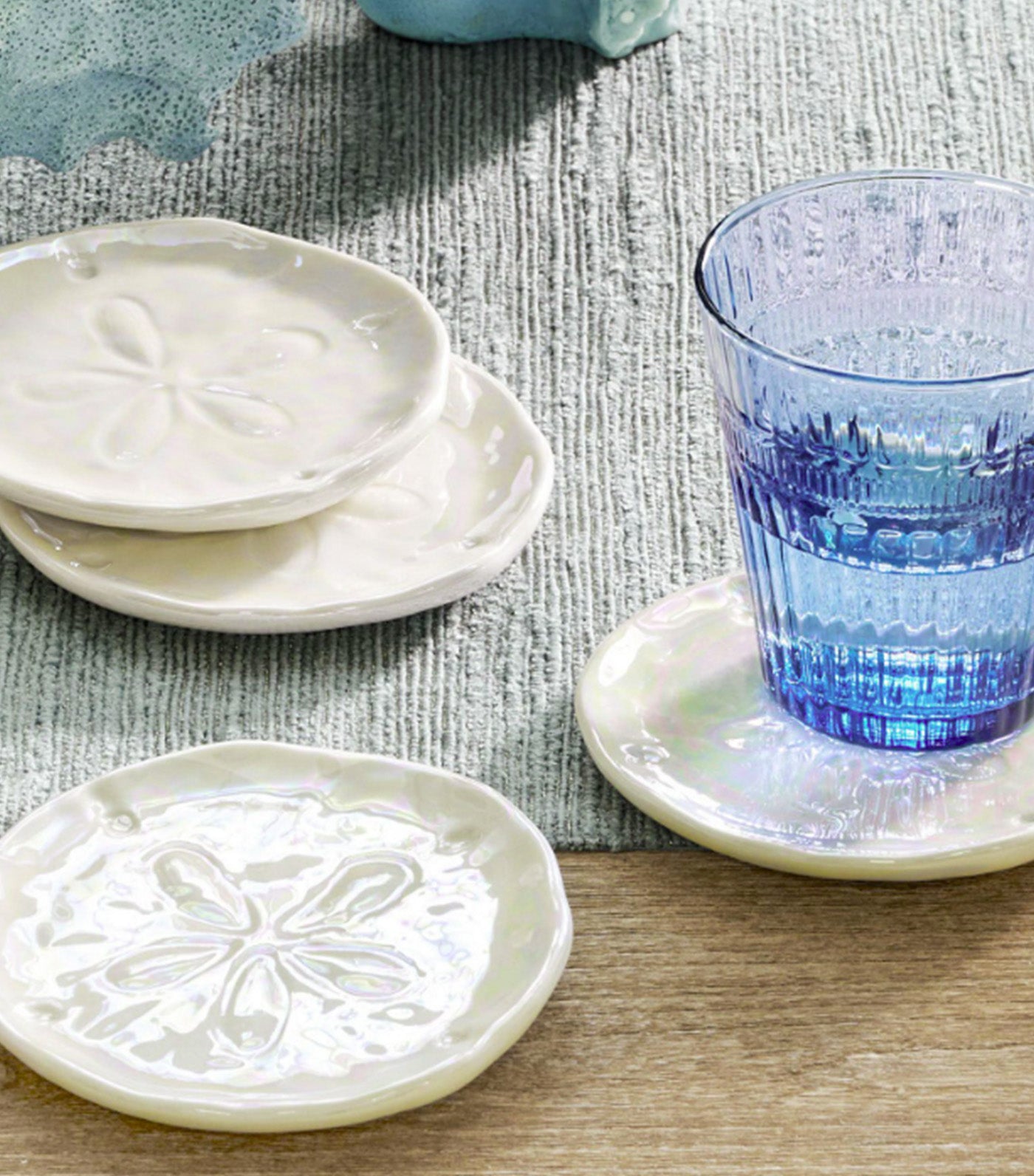 Pearlescent Sand Dollar Coasters - Set of 4 White Multi