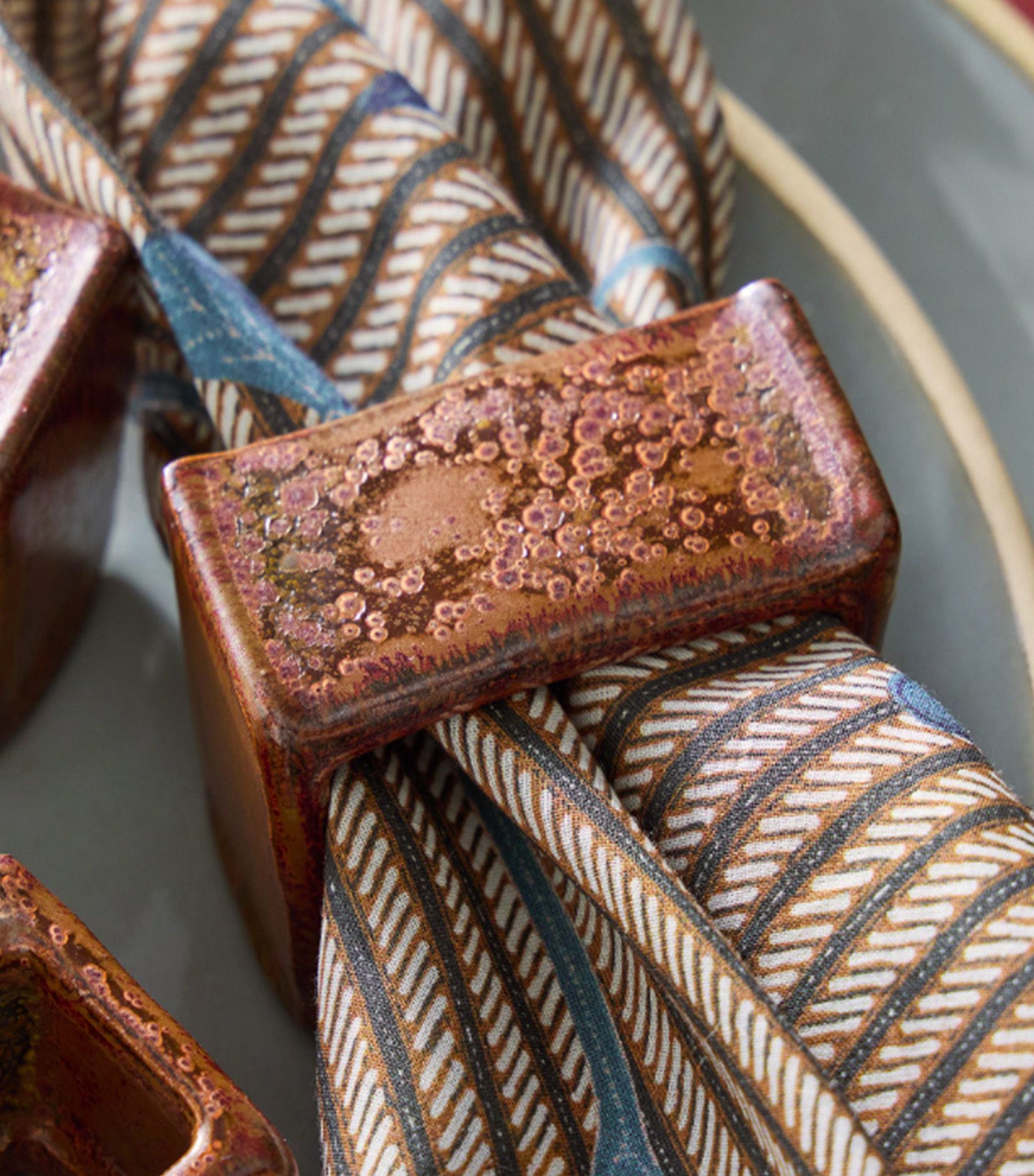 Kei Glazed Ceramic Napkin Ring Set of 4 Multi