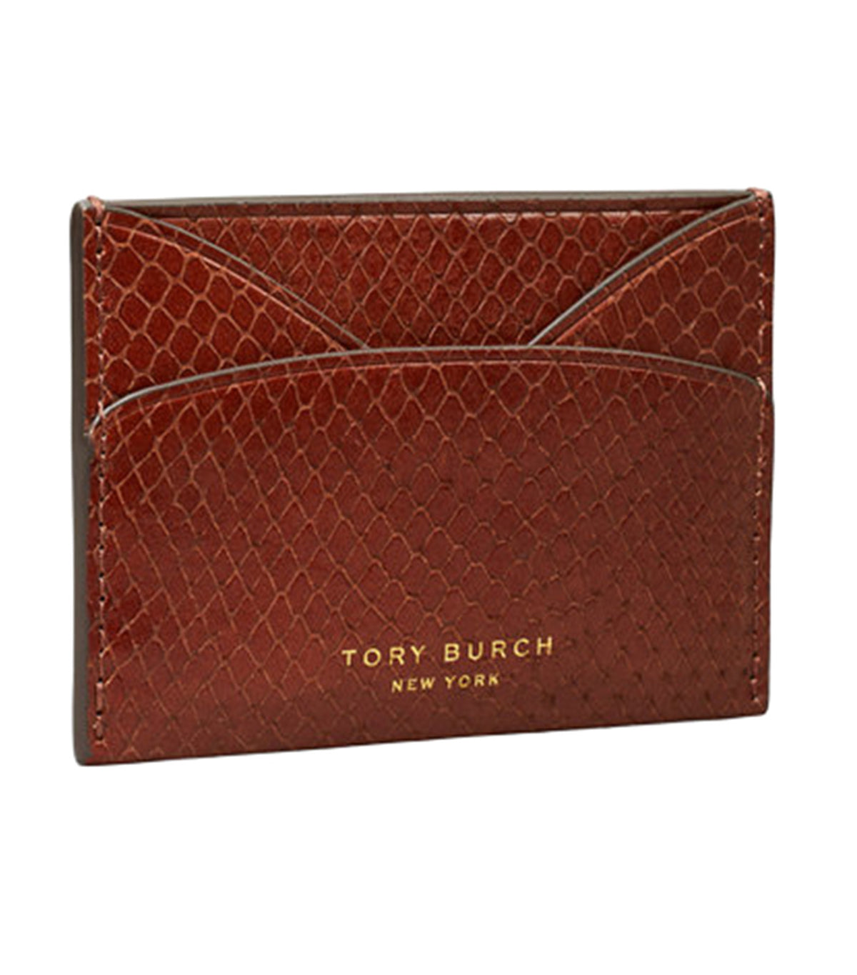 Romy Snake-Embossed Flat Card Case Sweet Maple