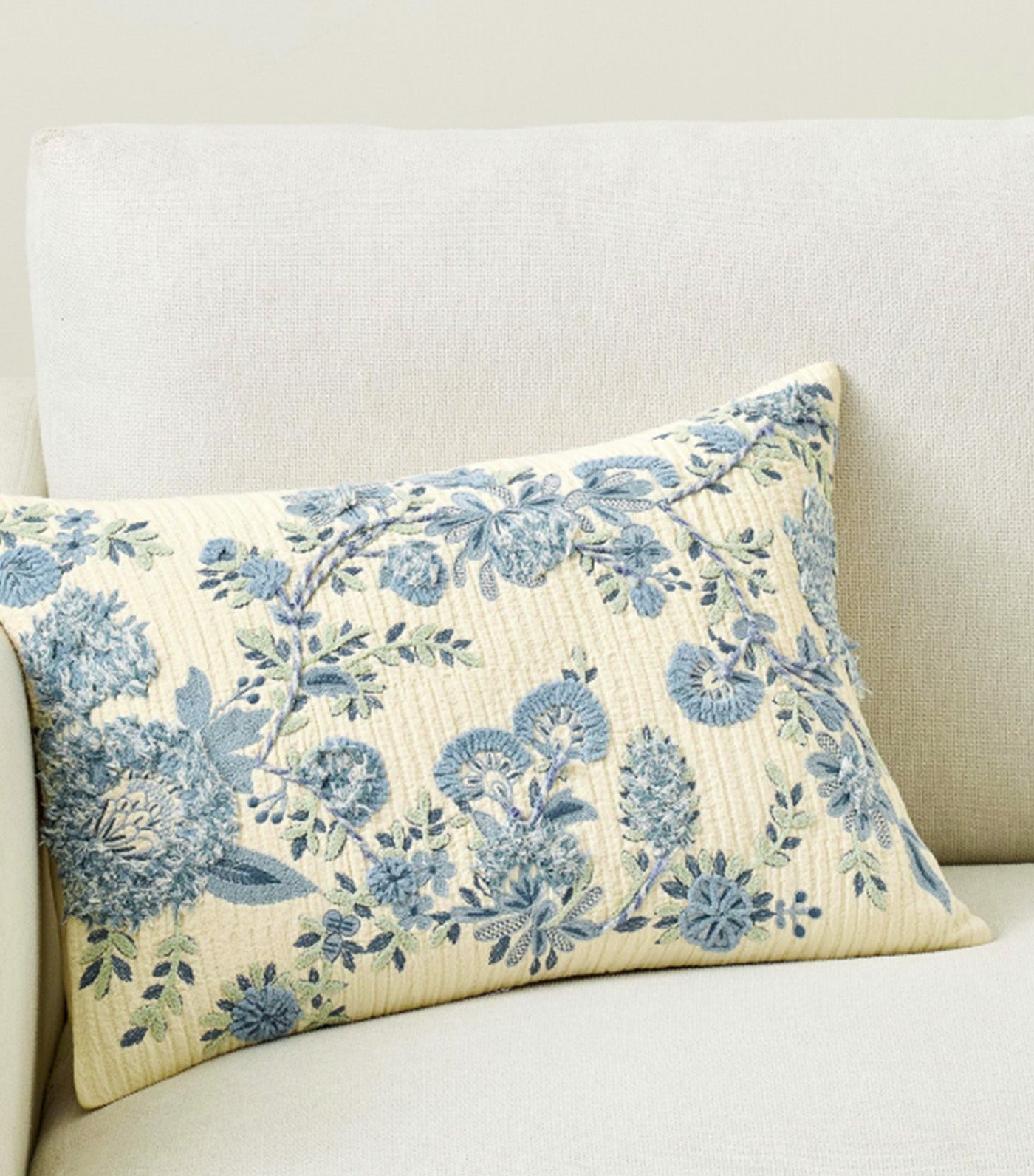 Wildflower Embroidered Lumbar Pillow Cover Ivory/Multi