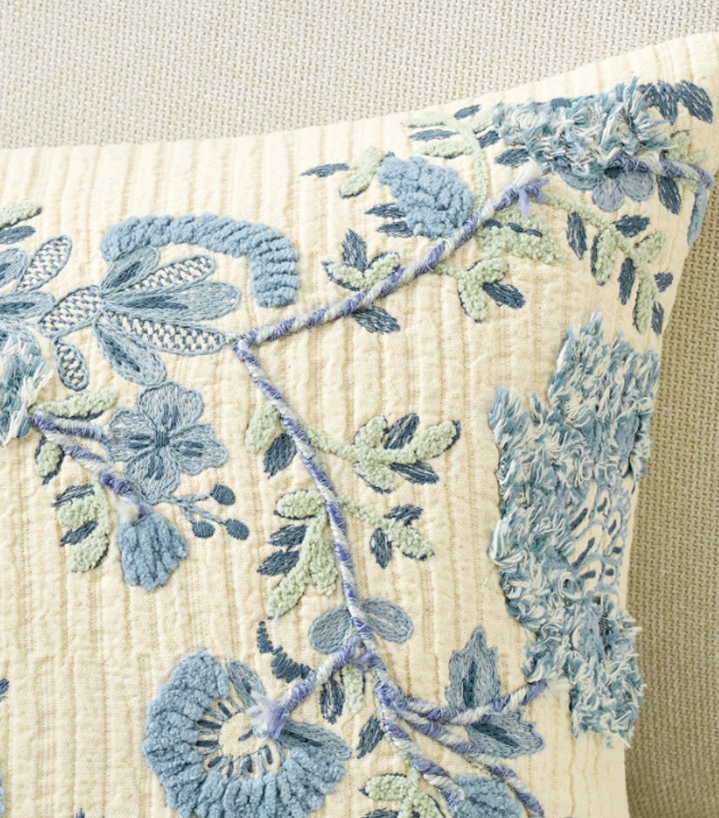 Wildflower Embroidered Lumbar Pillow Cover Ivory/Multi