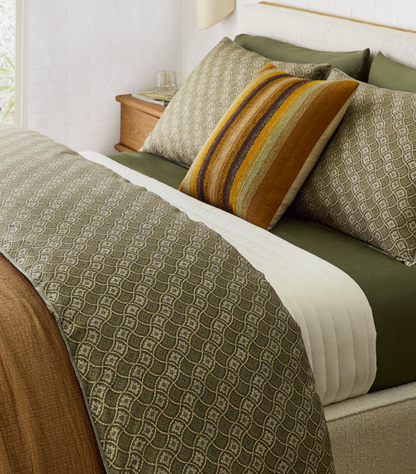 Diamond Lattice Floral Shams Vetiver Green