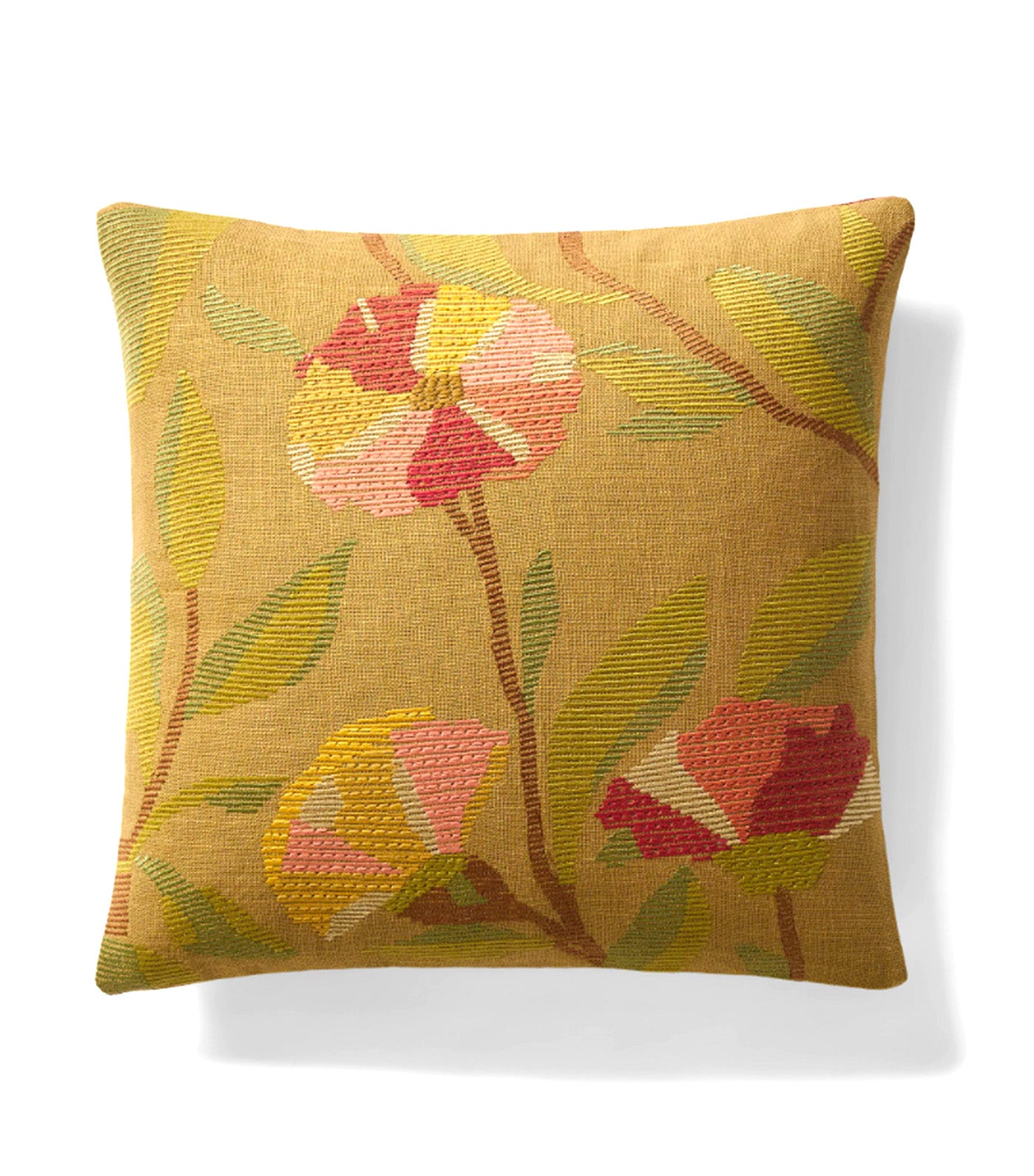 Embroidered Ribbed Floral Pillow Cover Dark Honey