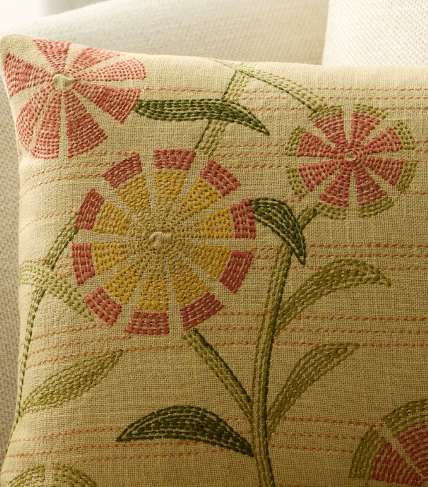 Rice Stitch Floral Pillow Cover Natural