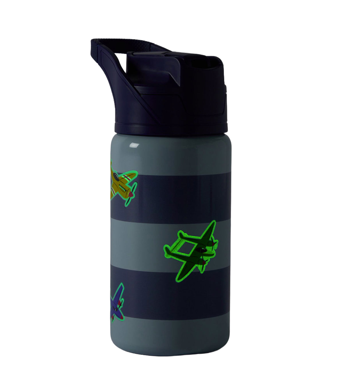 Chambray Stripe Airplanes Glow-in-The-Dark Mackenzie Water Bottle Multi