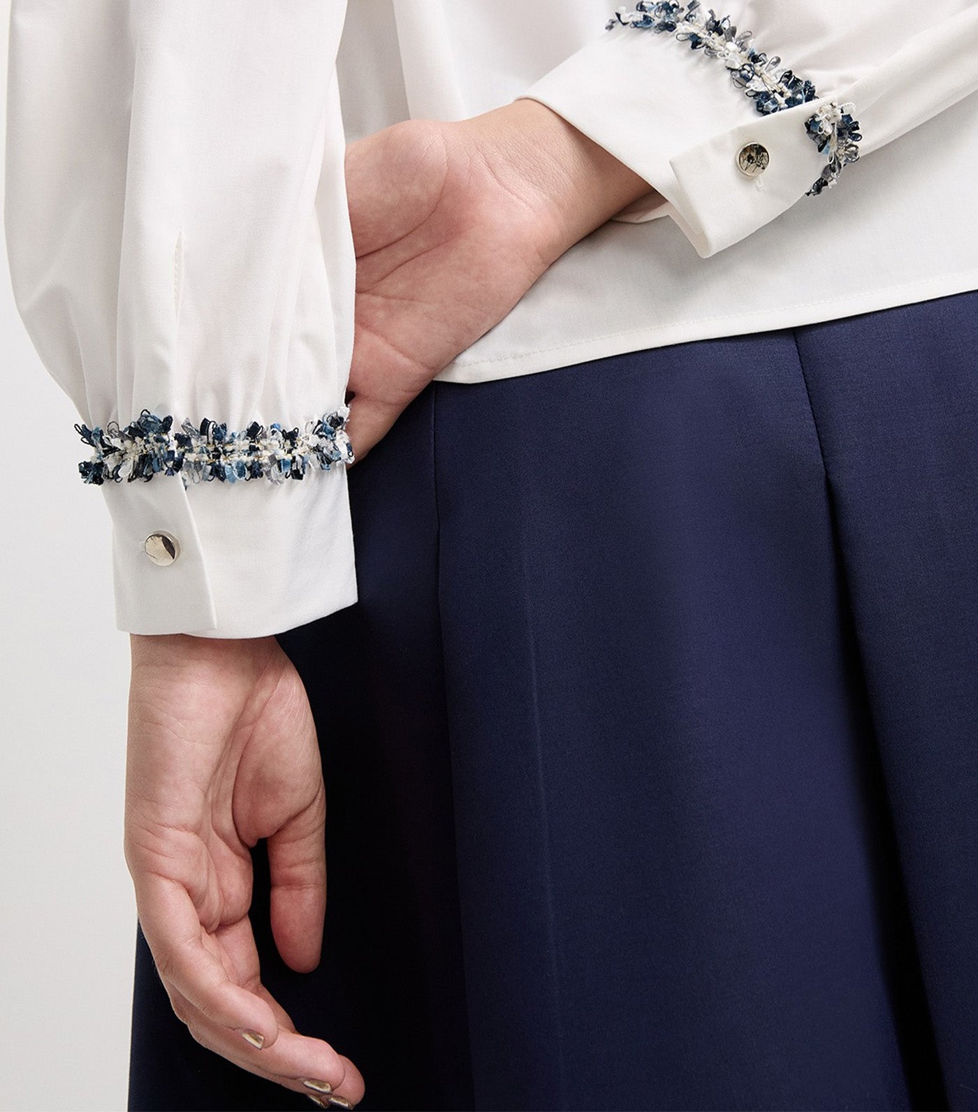 Tweed Trim Shirt White