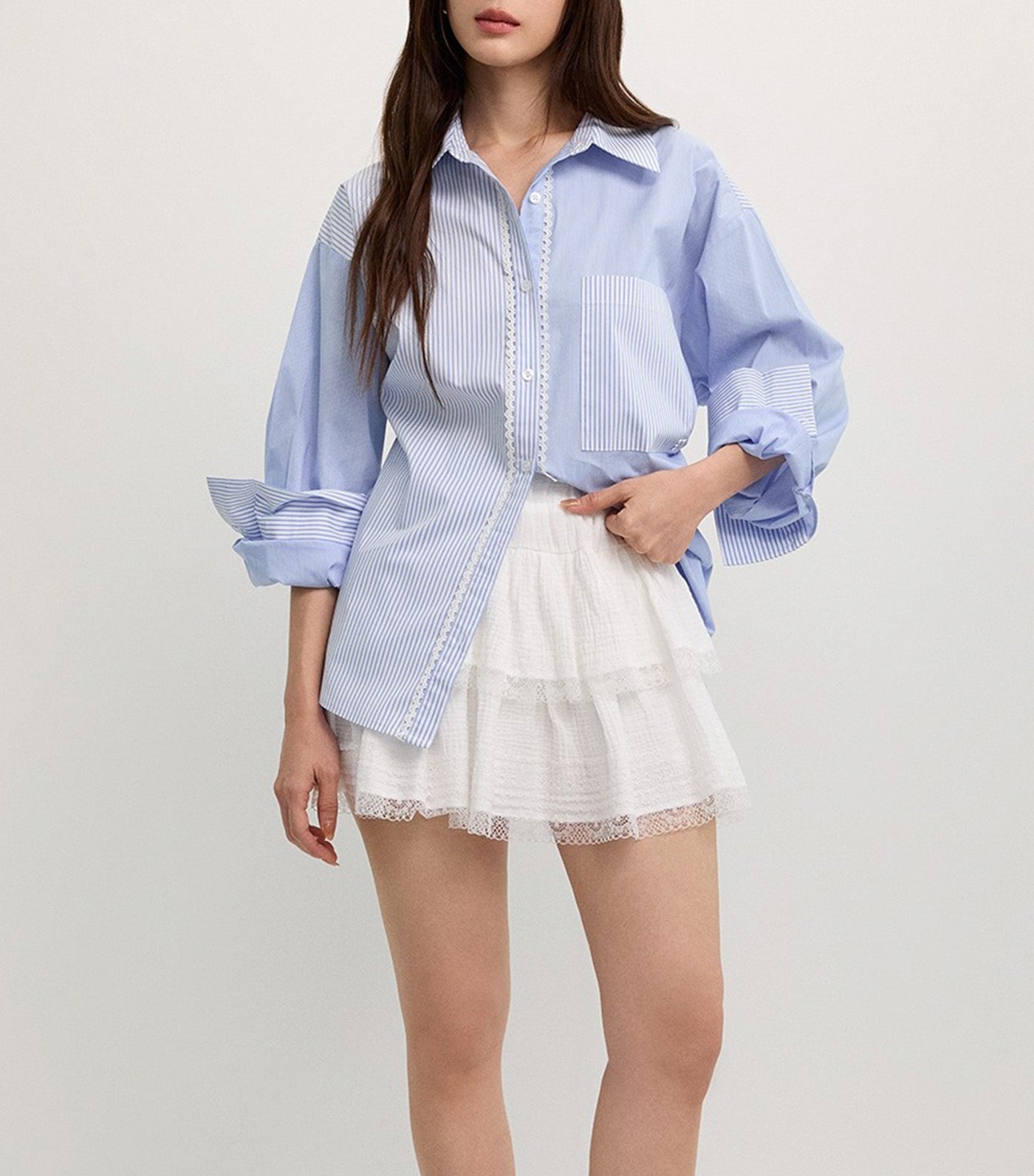 Asymmetric Button-Up Shirt Blue