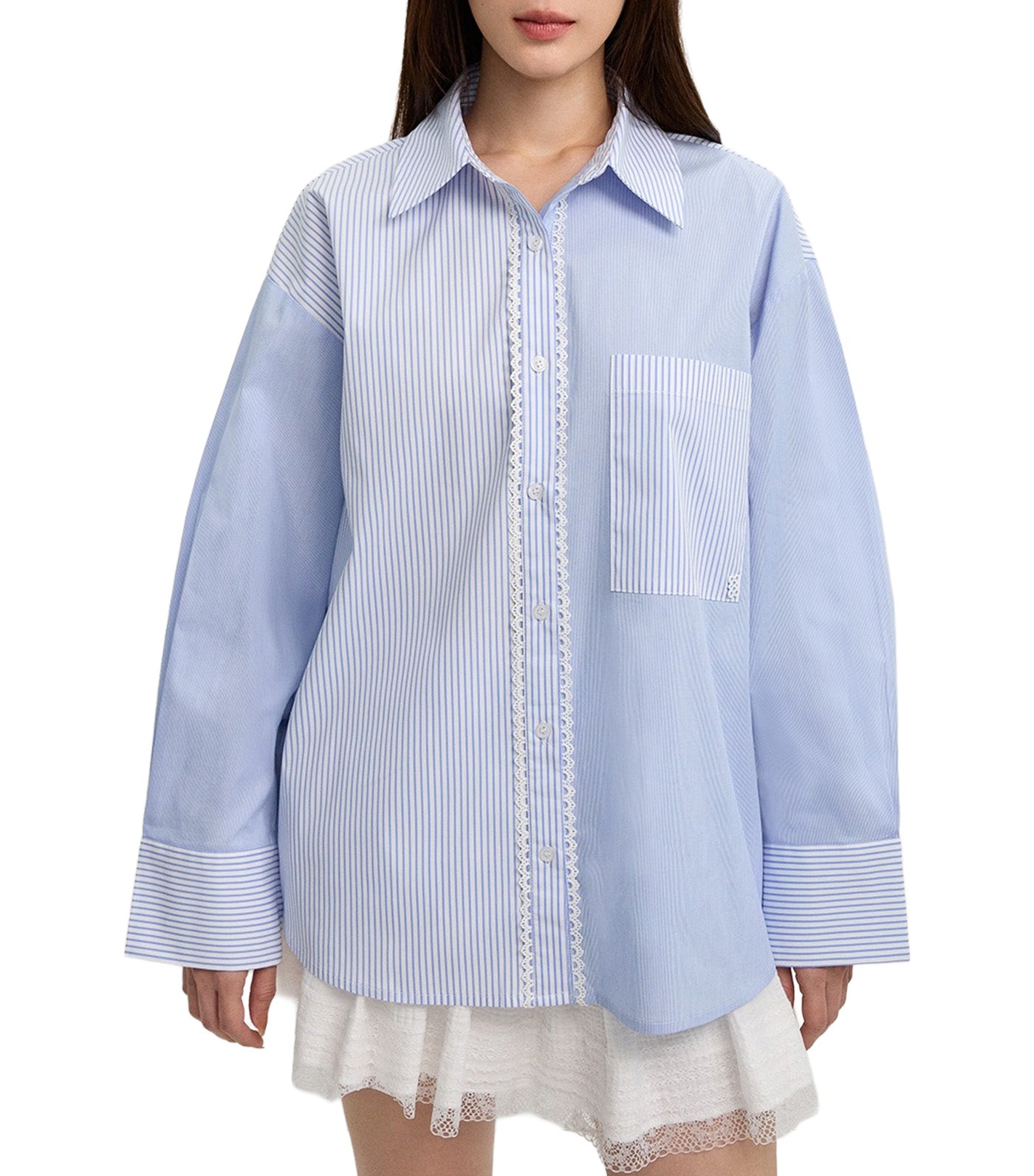 Asymmetric Button-Up Shirt Blue