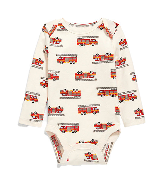 Unisex Long-Sleeve Printed Bodysuit for Baby Fire Engine