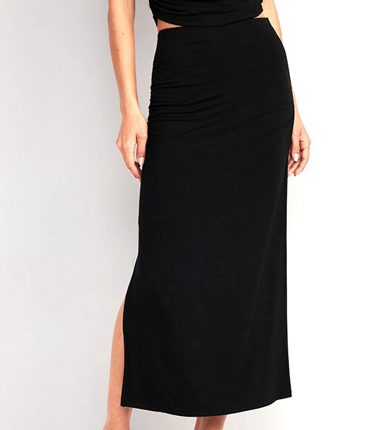 High-Waisted Ruched Maxi Skirt for Women Black Jack