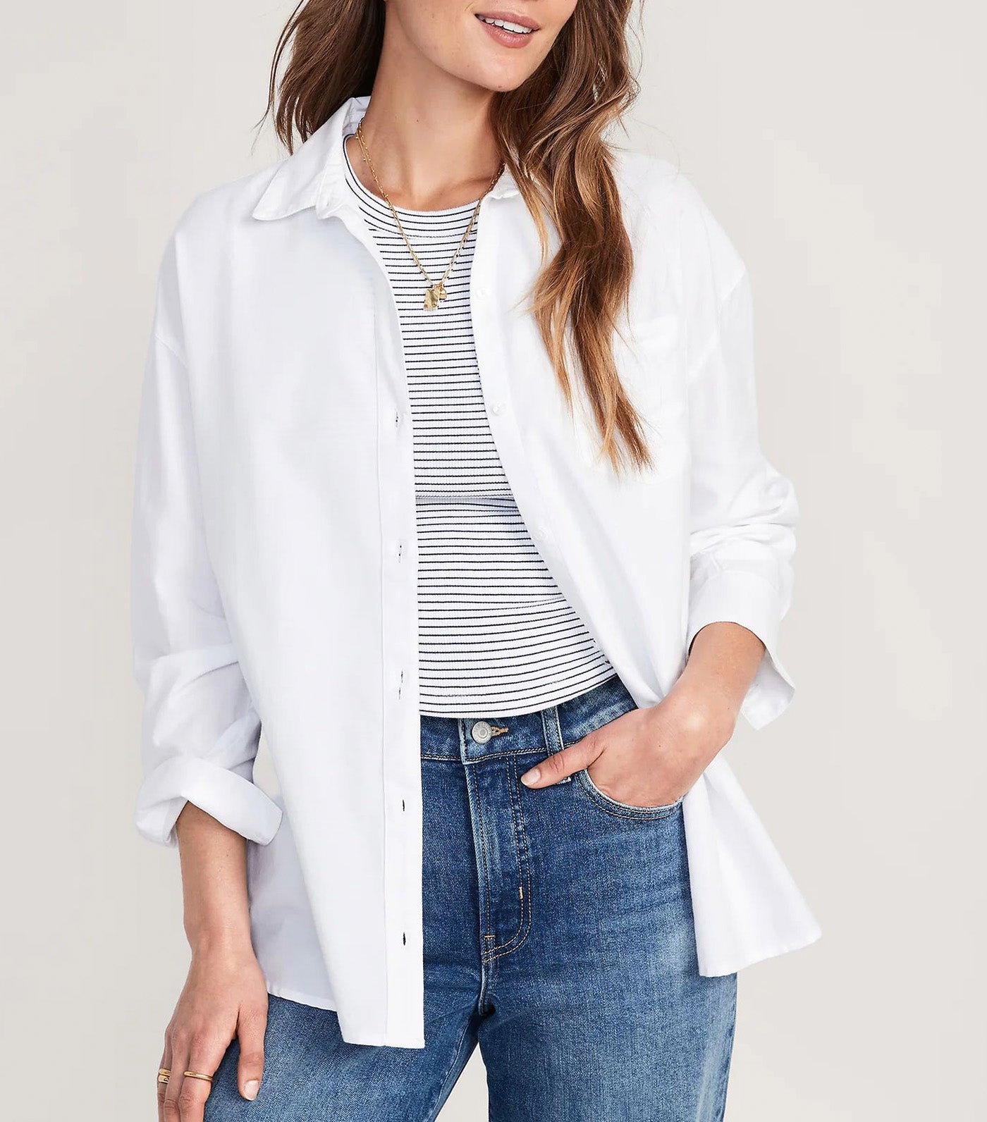 Oversized Boyfriend Shirt for Women White Oxford
