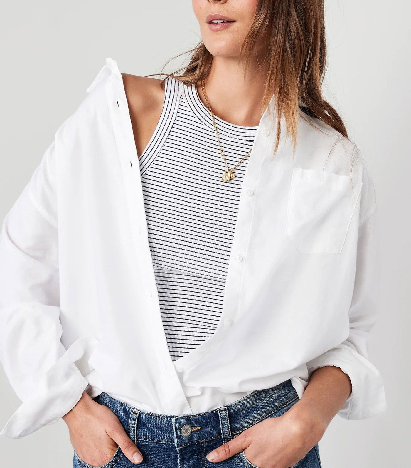Oversized Boyfriend Shirt for Women White Oxford