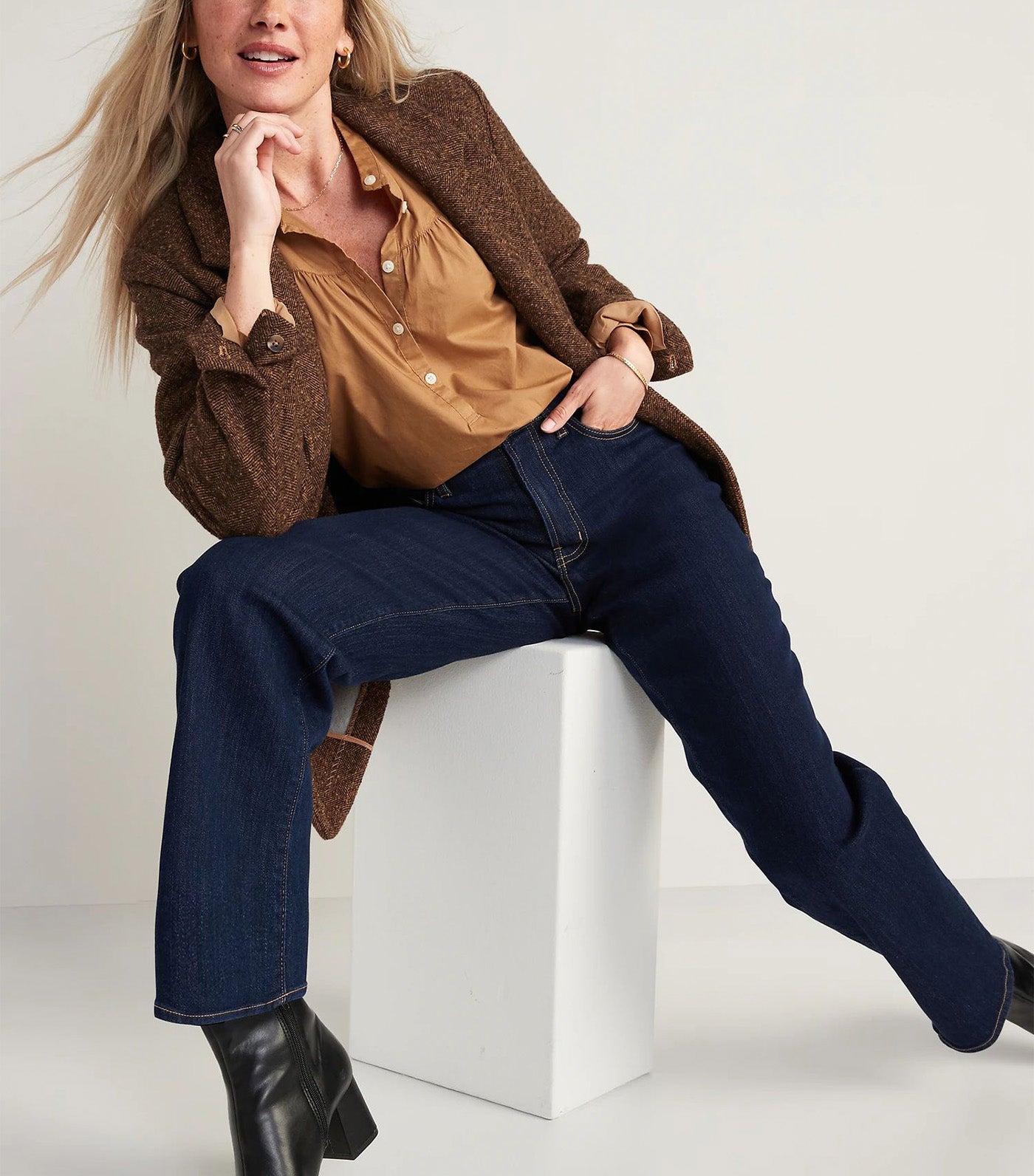 Wow High-Waisted Loose Jeans for Women Dark Rinse