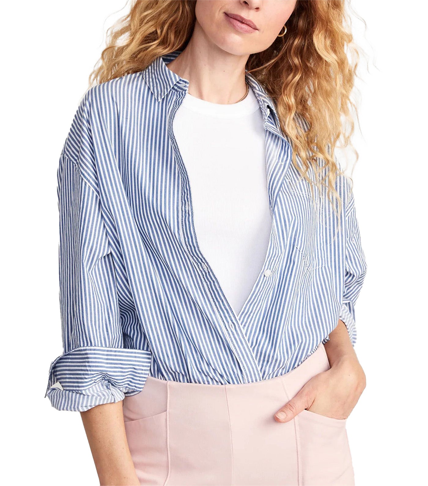 Oversized Poplin Boyfriend Shirt for Women Mini Blue Stripe