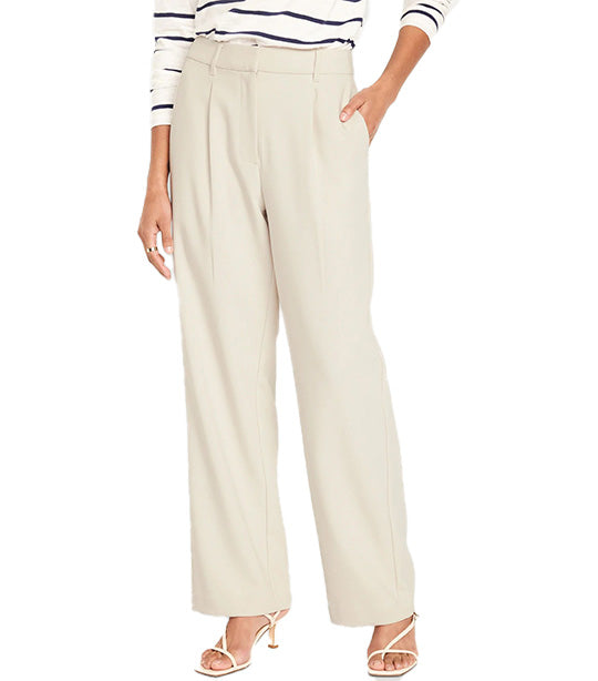 Extra High-Waisted Pleated Taylor Trouser Wide-Leg Pants for Women Silver Gray