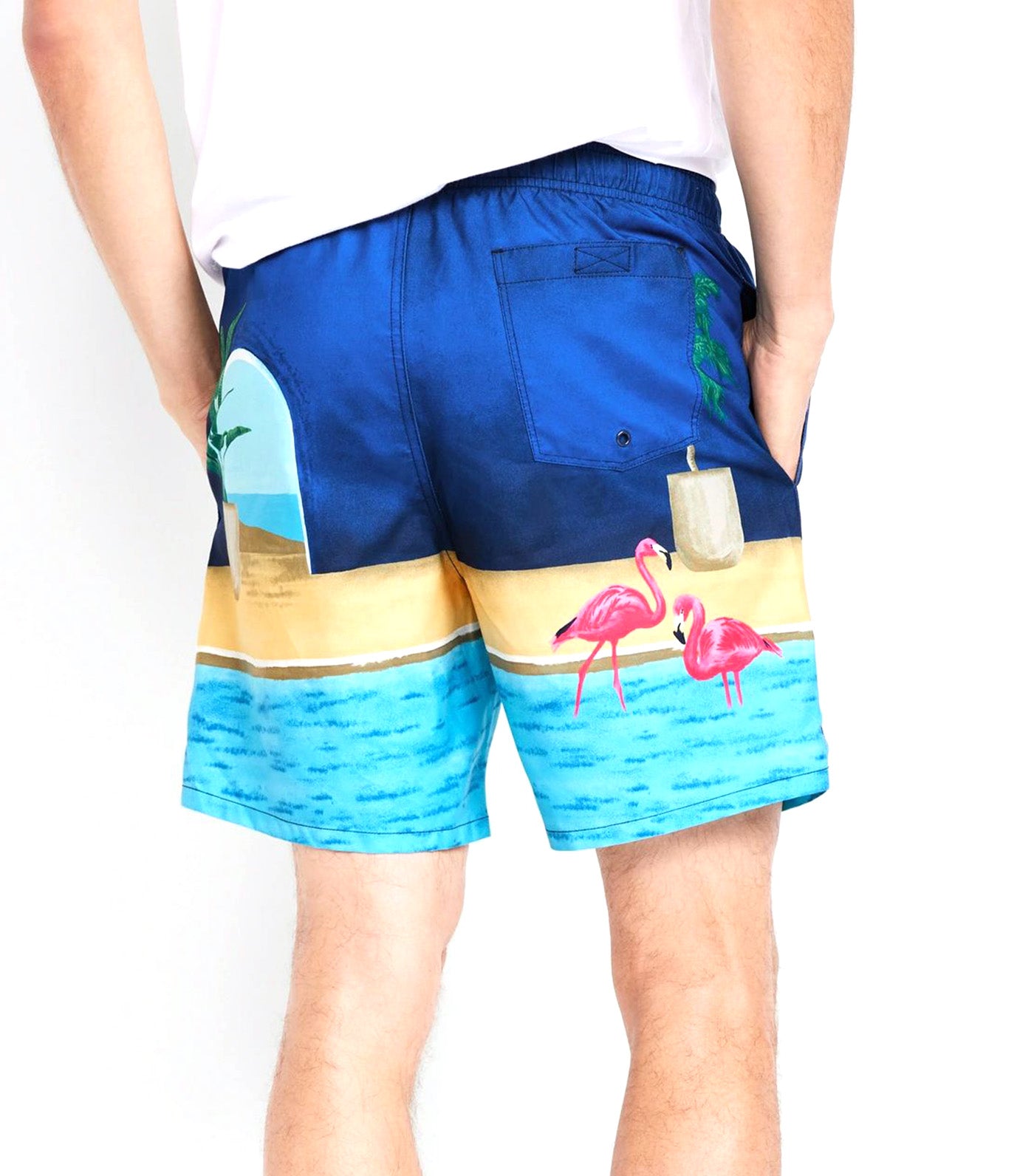 Printed Swim Trunks for Men 7-inch inseam Pink Flamingo