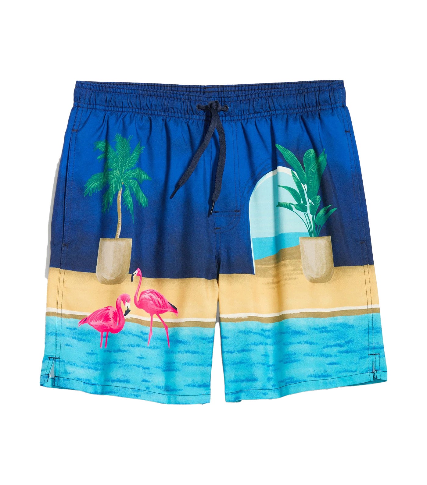 Printed Swim Trunks for Men 7-inch inseam Pink Flamingo