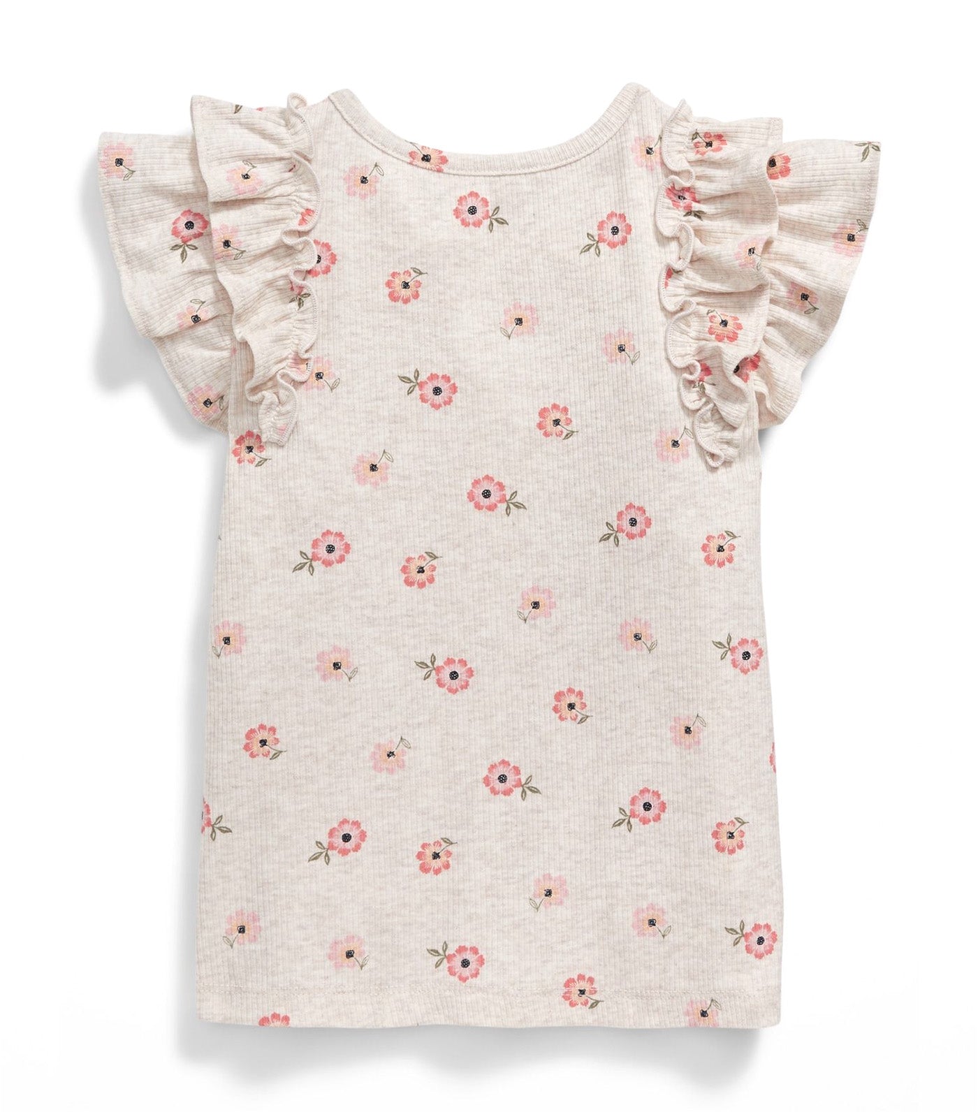Flutter-Sleeve Rib-Knit Top for Toddler Girls Neutral Floral