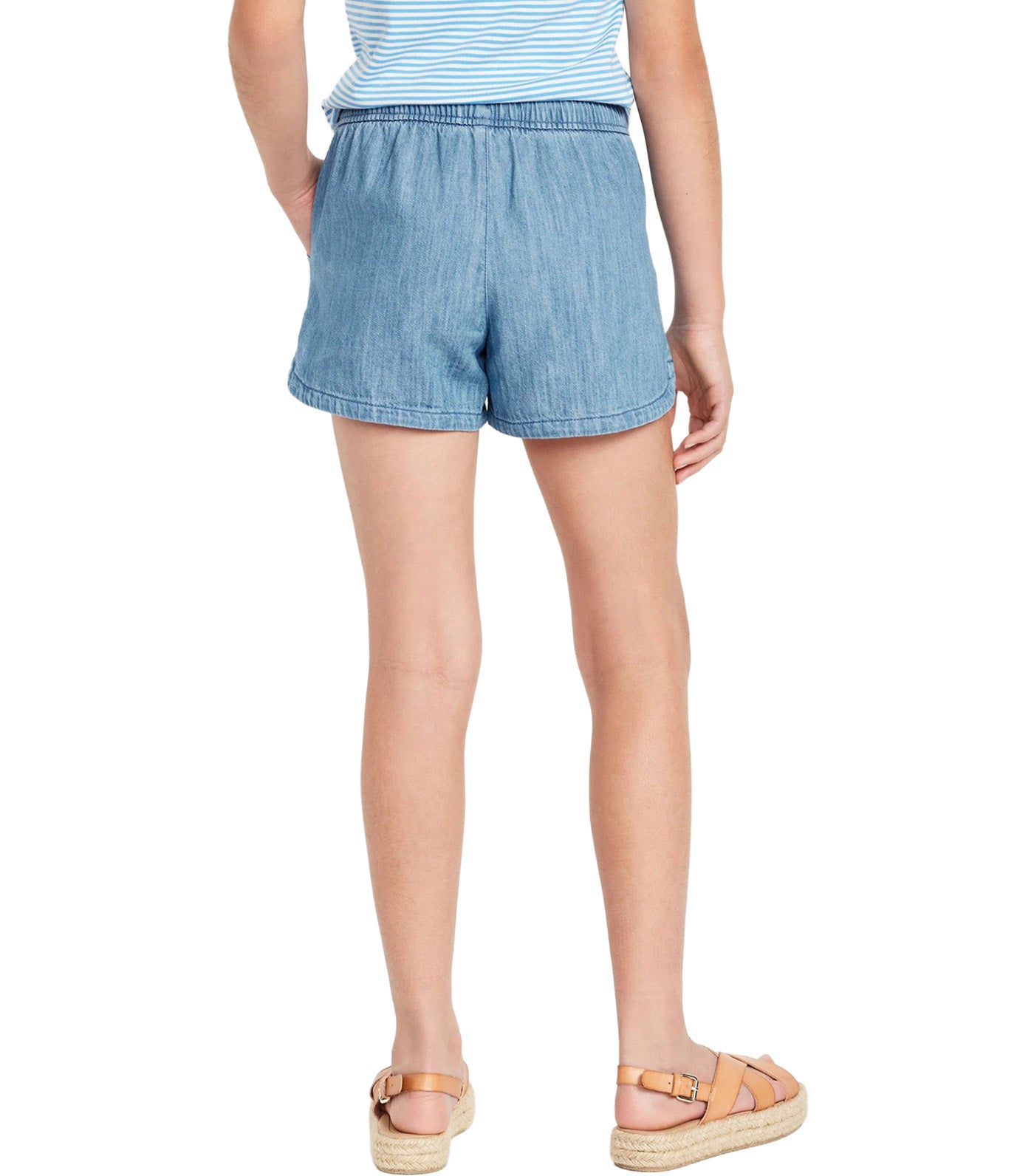 Chambray Drawstring Shorts for Girls Mid Tone Chambray