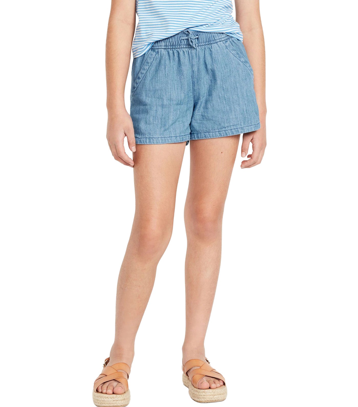 Chambray Drawstring Shorts for Girls Mid Tone Chambray