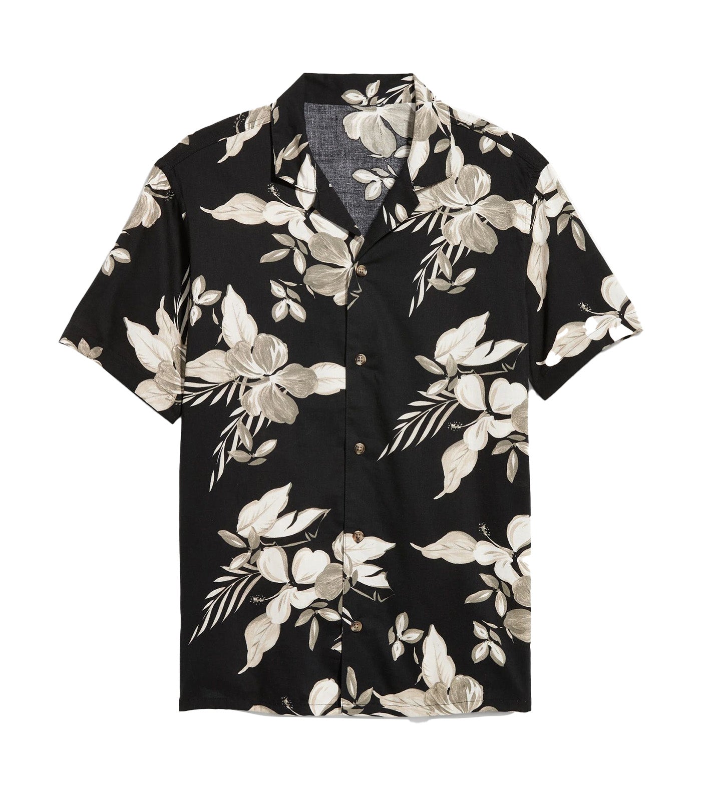 Short-Sleeve Printed Camp Shirt for Men Black Floral