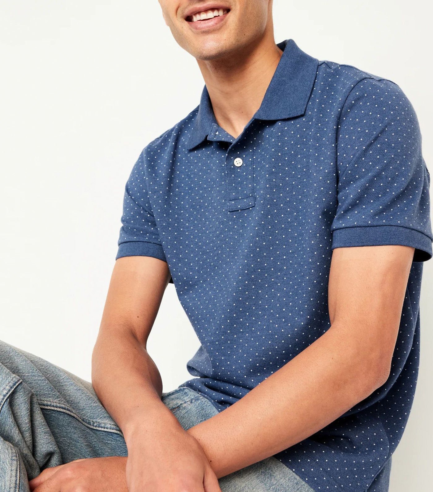 Classic Fit Pique Polo For Men Blue Dots