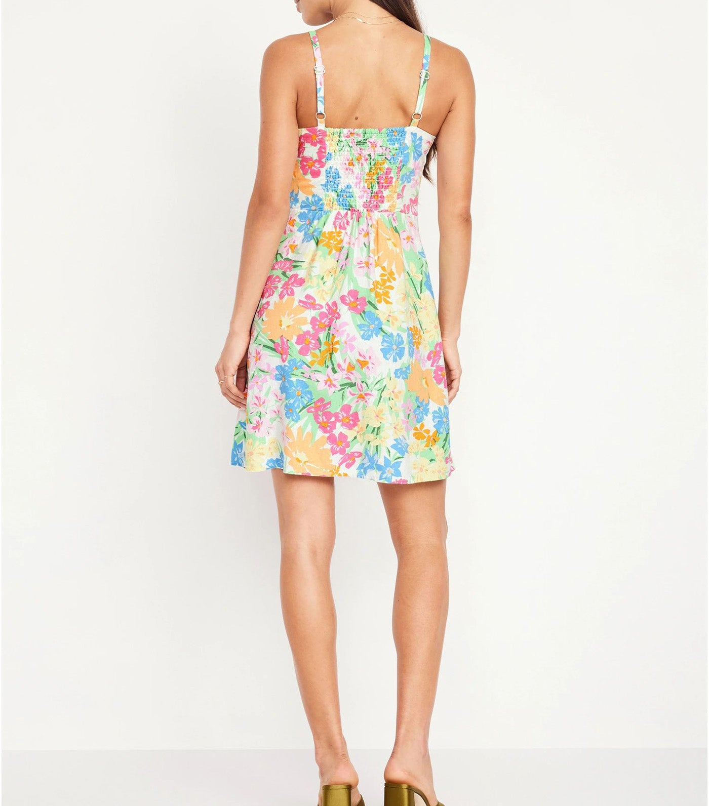 Fit & Flare Linen-Blend Mini Dress For Women Pink/Orange Floral