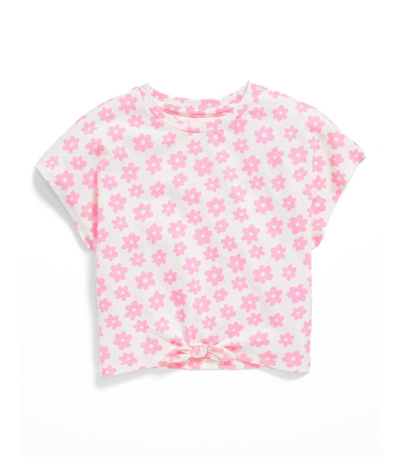 Printed Dolman-Sleeve Tie-Front T-Shirt for Toddler Girls - Pink Flower