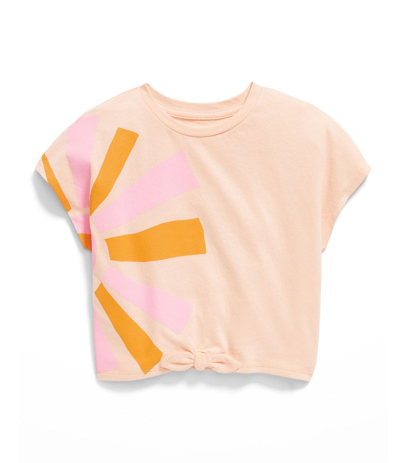 Printed Dolman-Sleeve Tie-Front T-Shirt for Toddler Girls - Apricot Wash