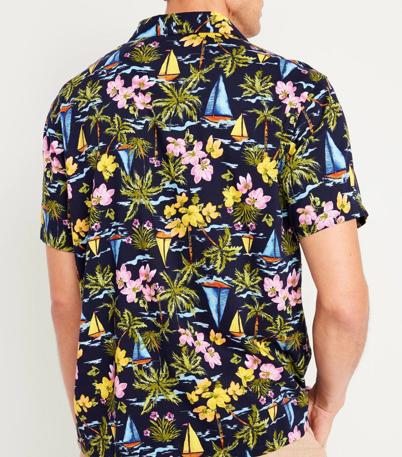Short-Sleeve Printed Camp Shirt For Men Blue Sailboats