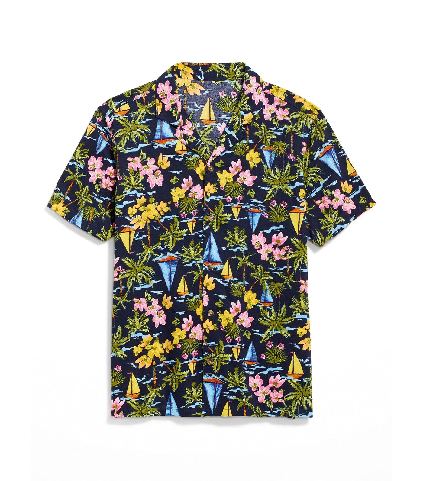 Short-Sleeve Printed Camp Shirt For Men Blue Sailboats
