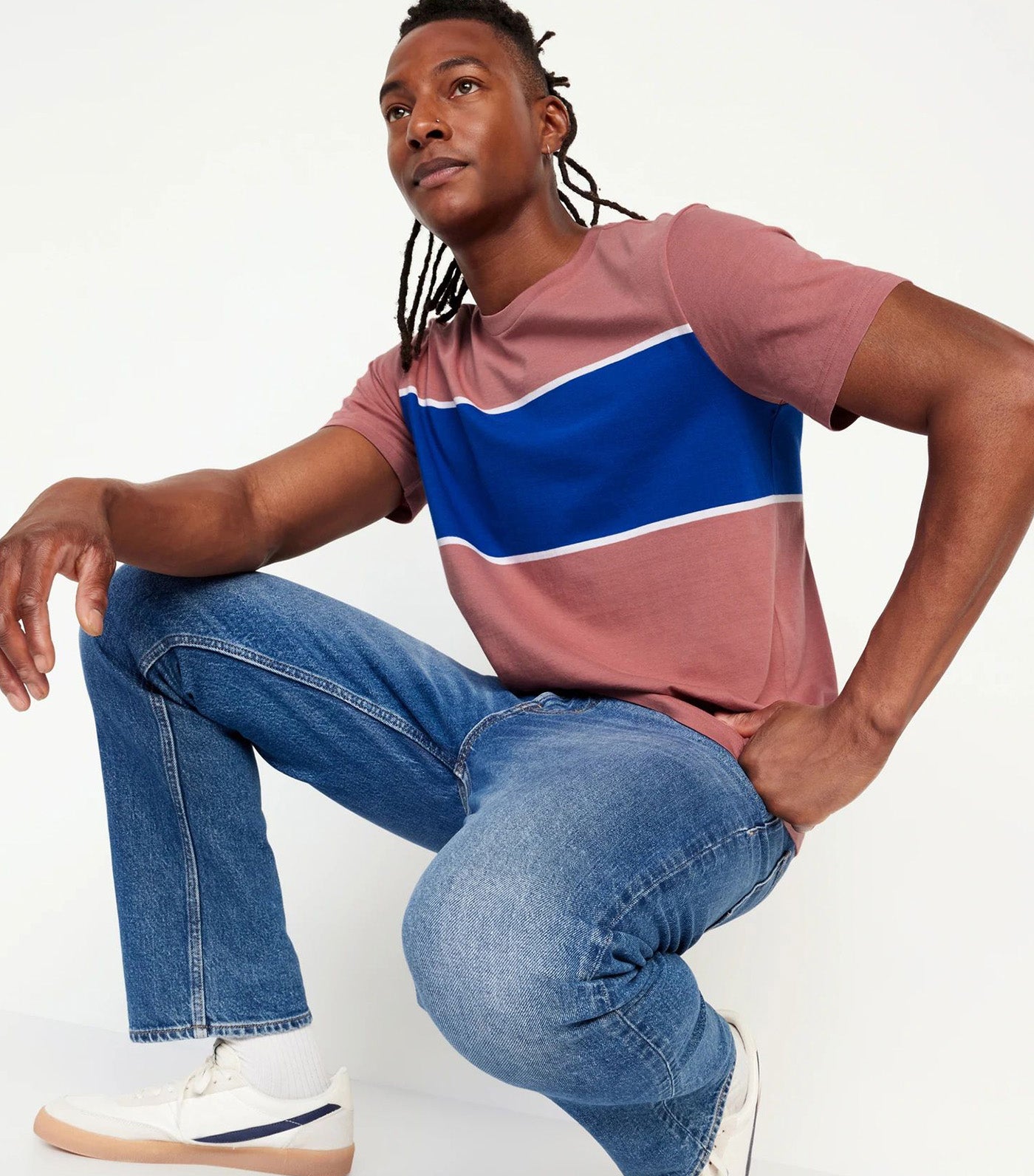 Crew-Neck Striped T-Shirt For Men Dusty Rose