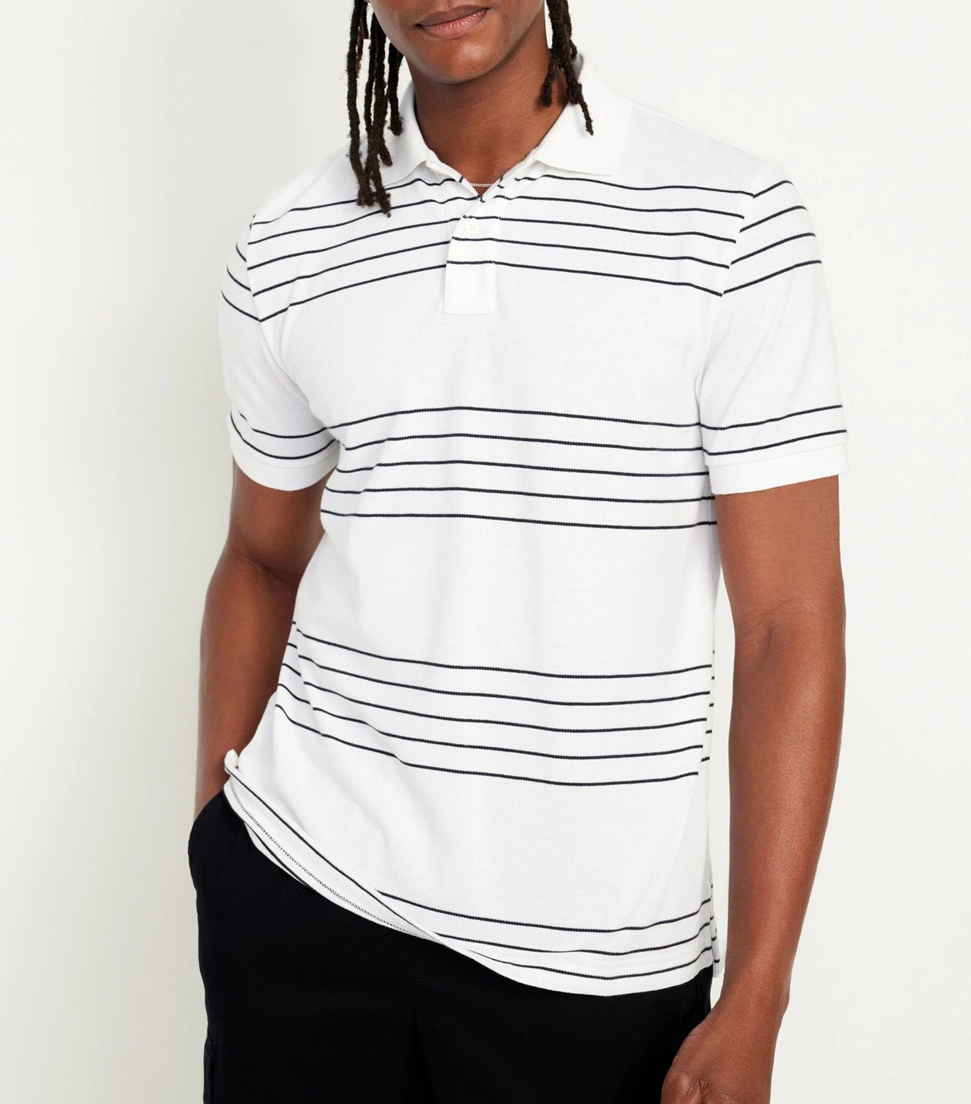 Classic Fit Pique Polo For Men White/Navy