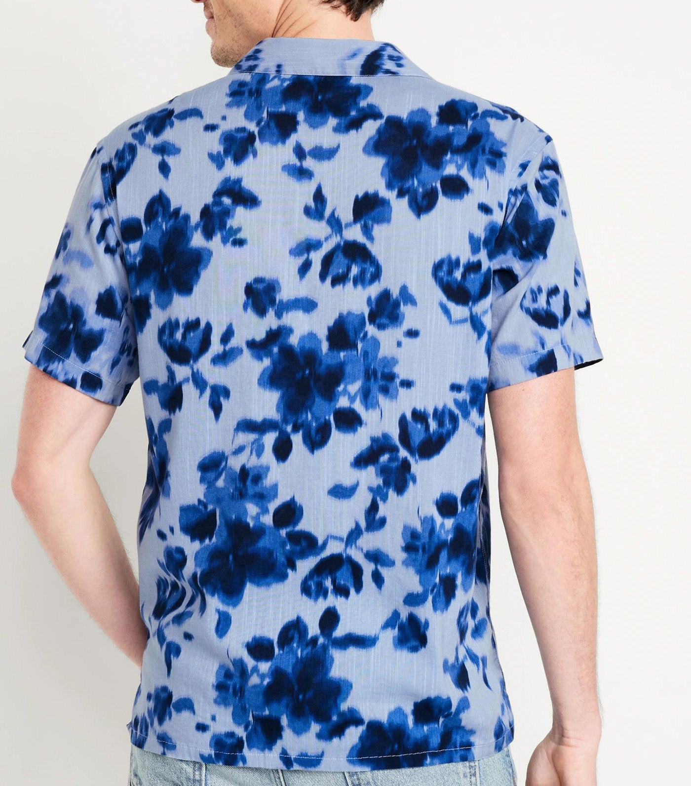 Short-Sleeve Slub-Knit Camp Shirt For Men Large Blue Floral