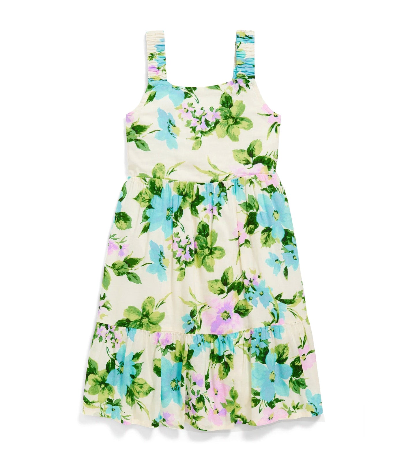 Printed Sleeveless Tiered Dress for Girls Cream Floral