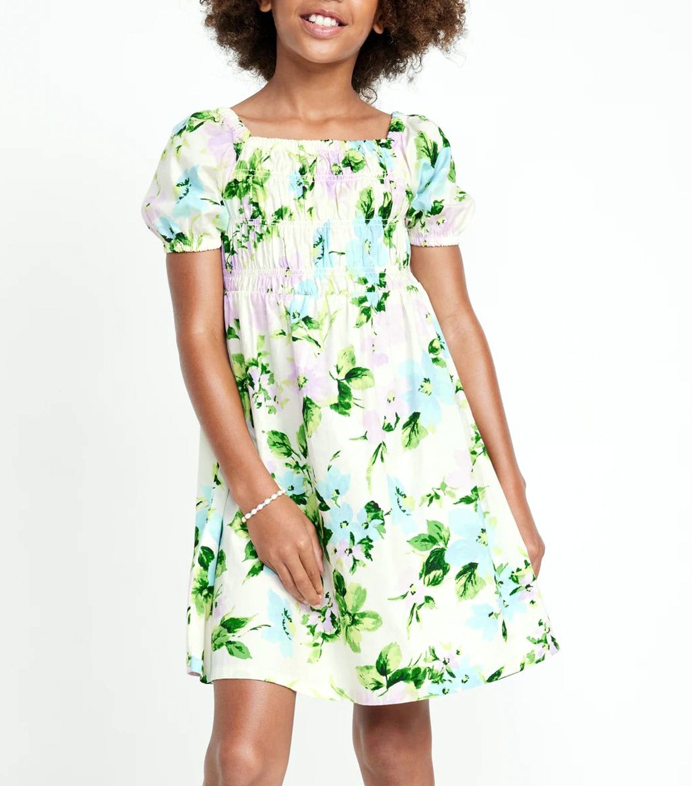 Printed Puff-Sleeve Smocked Dress for Girls